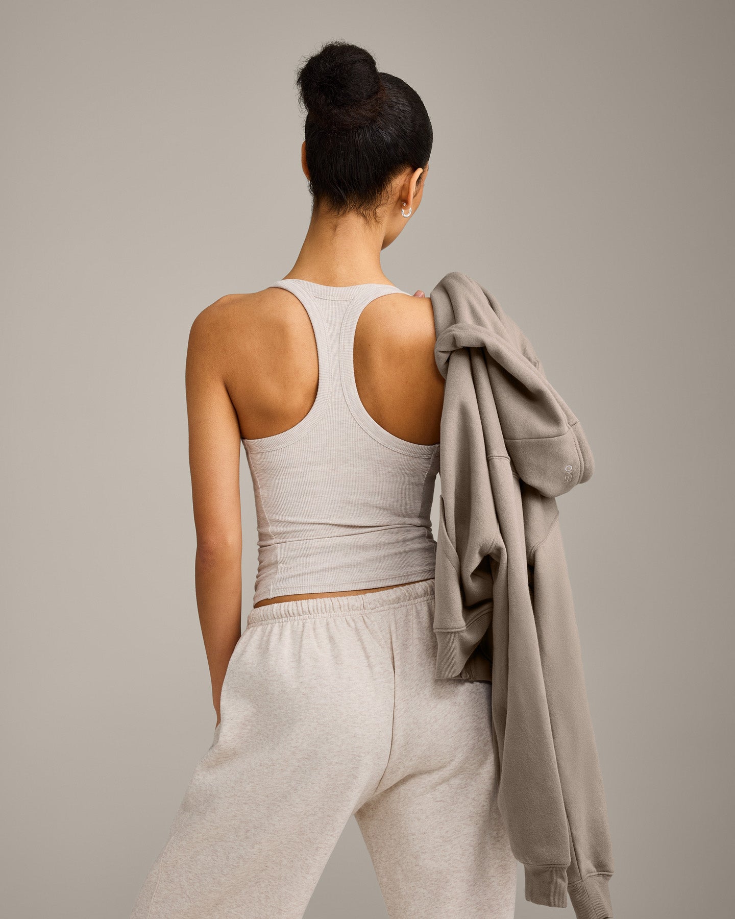 Mellow Rib Racer Back Vest with Built in Bra Shelf | Oat Marl - Image 6