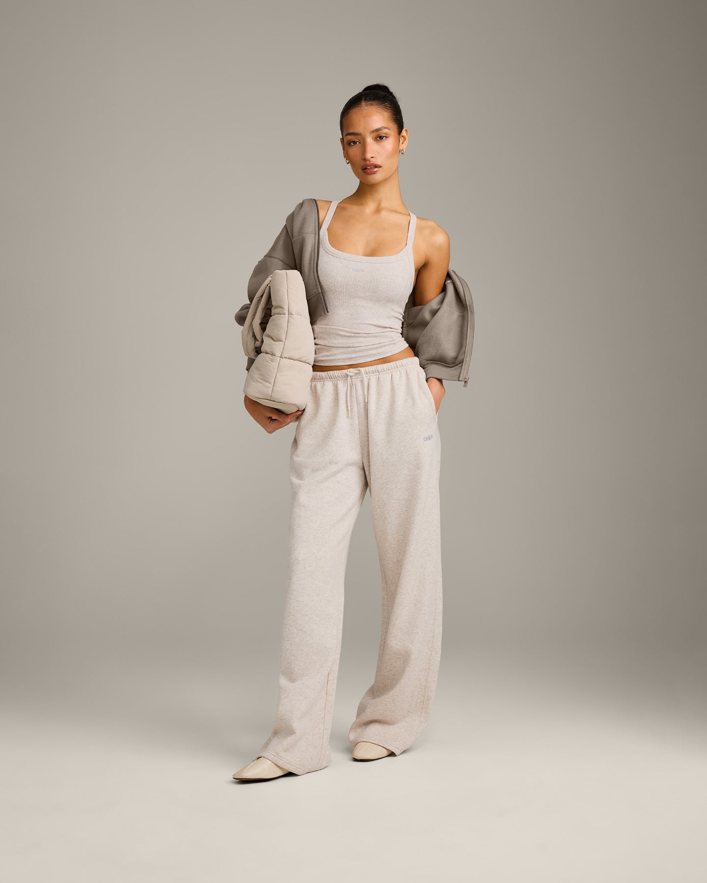 Alternative view of Mellow Rib Racer Back Vest with Built in Bra Shelf | Oat Marl