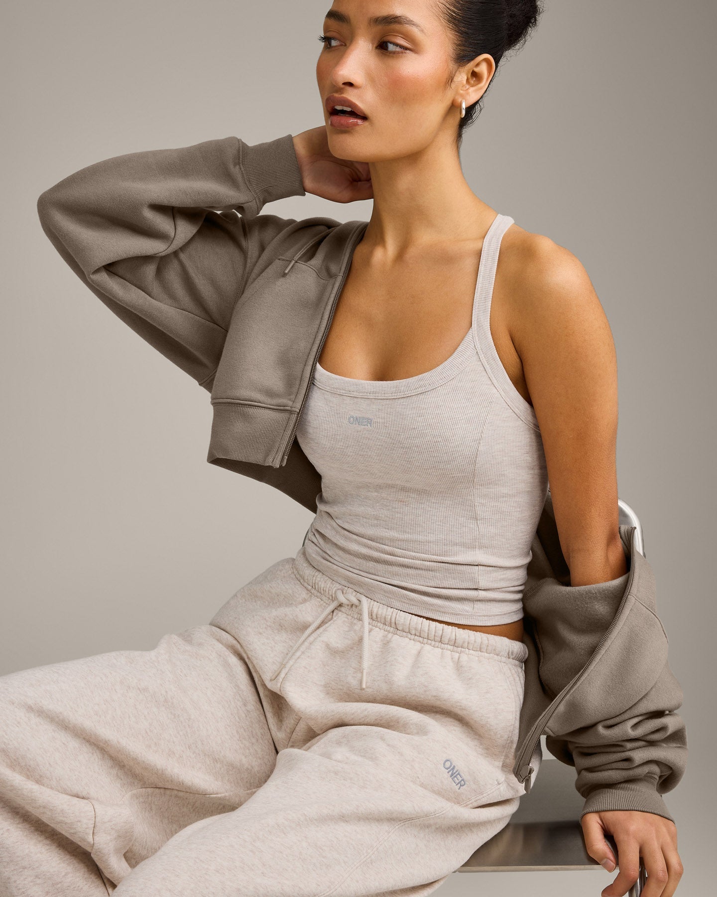 Mellow Rib Racer Back Vest with Built in Bra Shelf | Oat Marl - Image 5