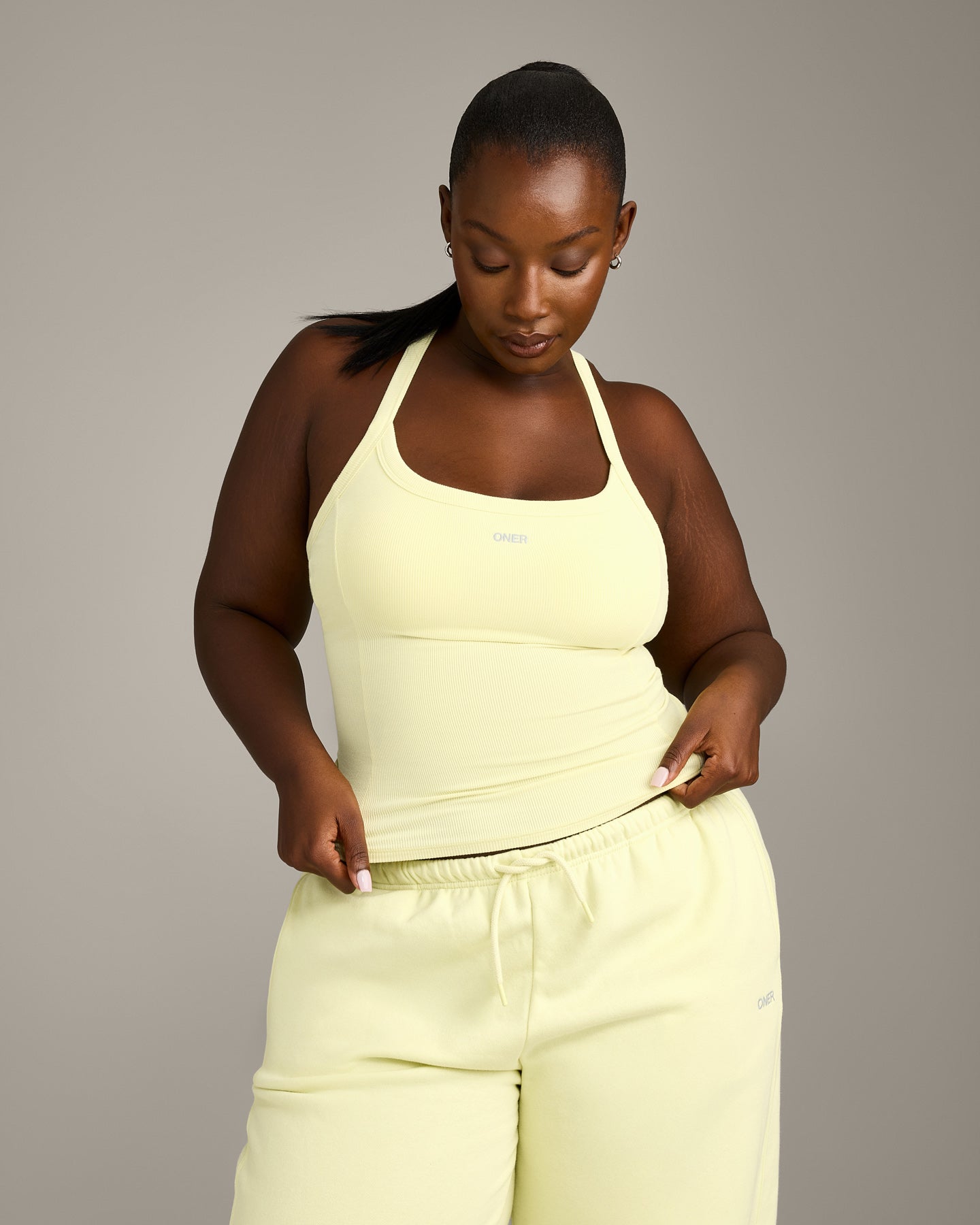 Mellow Rib Racer Back Vest with Built in Bra Shelf | Pastel Yellow