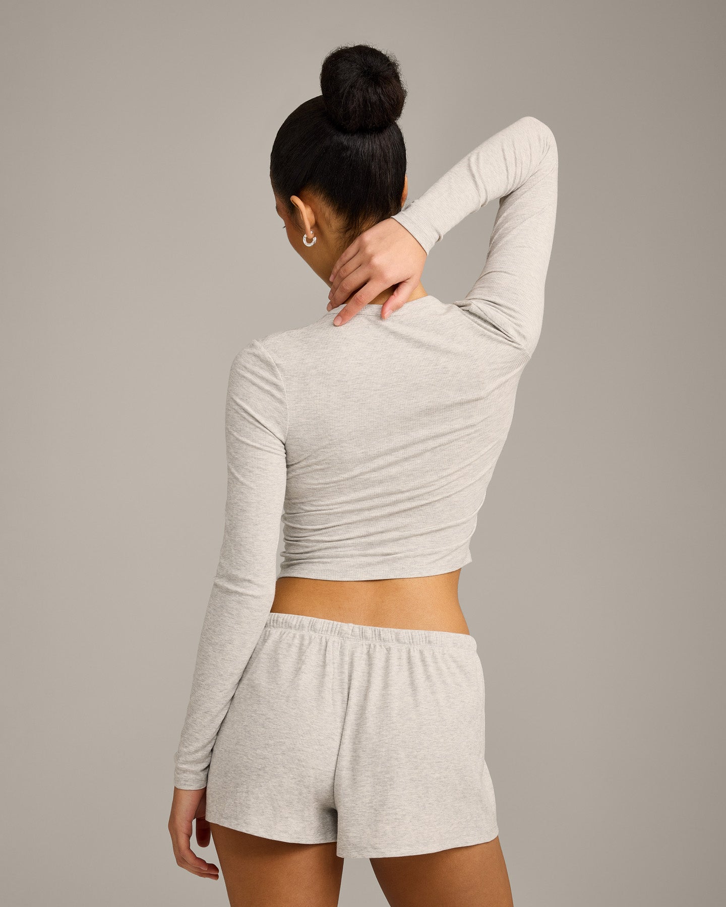 Oner At Home Night Button Down Long Sleeve Top | Oat Marl - Image 6