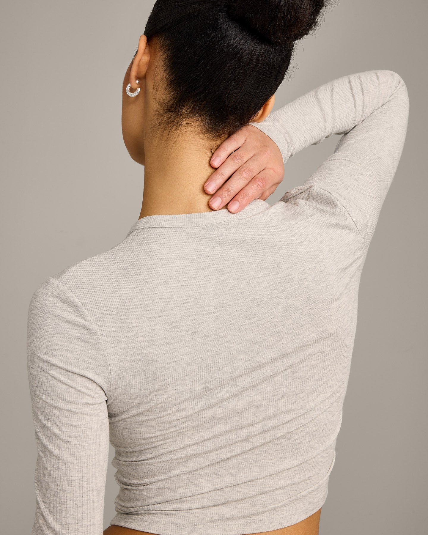 Oner At Home Night Button Down Long Sleeve Top | Oat Marl - Image 4