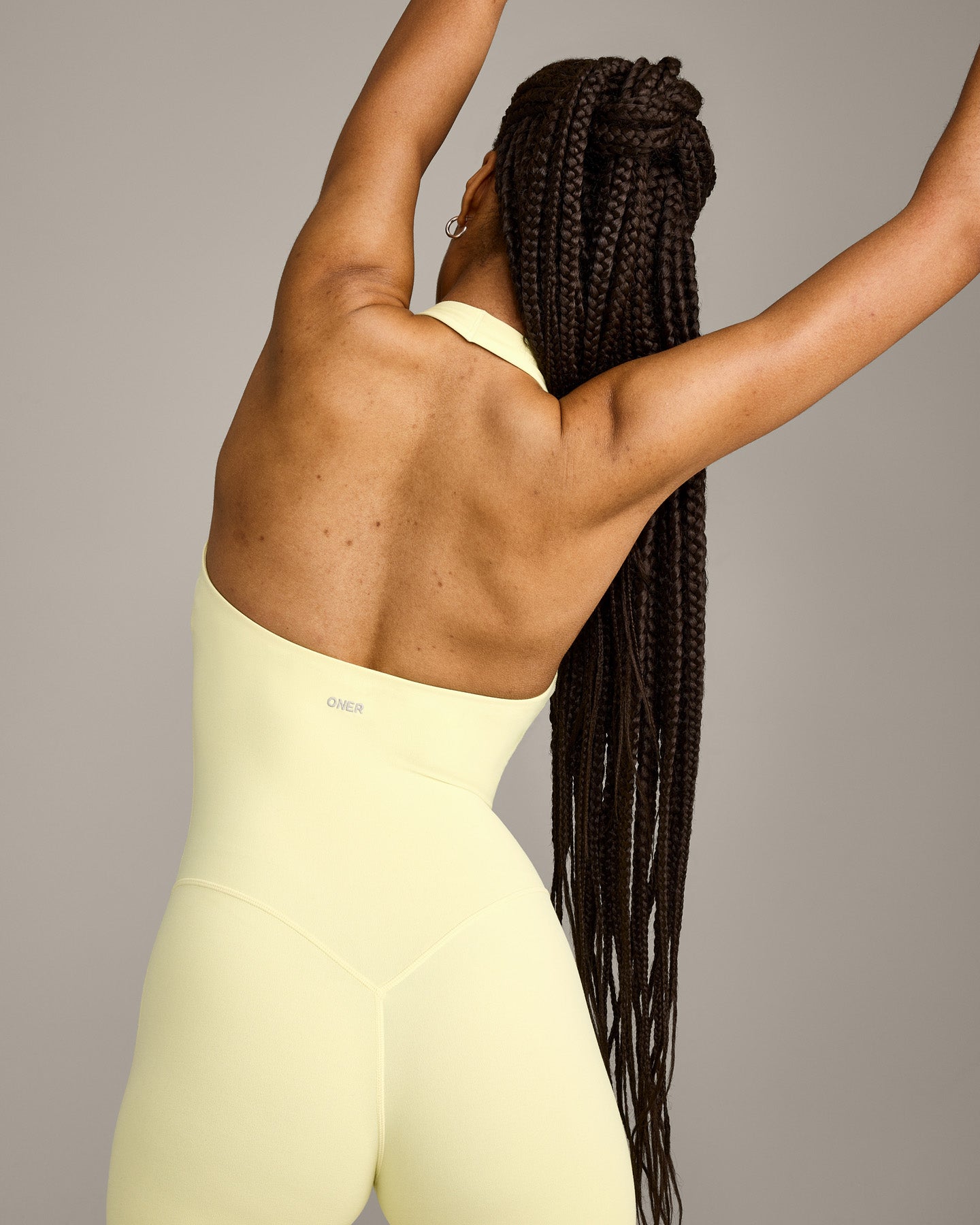 SoftMotion Halter Neck All In One Short with Grey Logo | Pastel Yellow - Image 5
