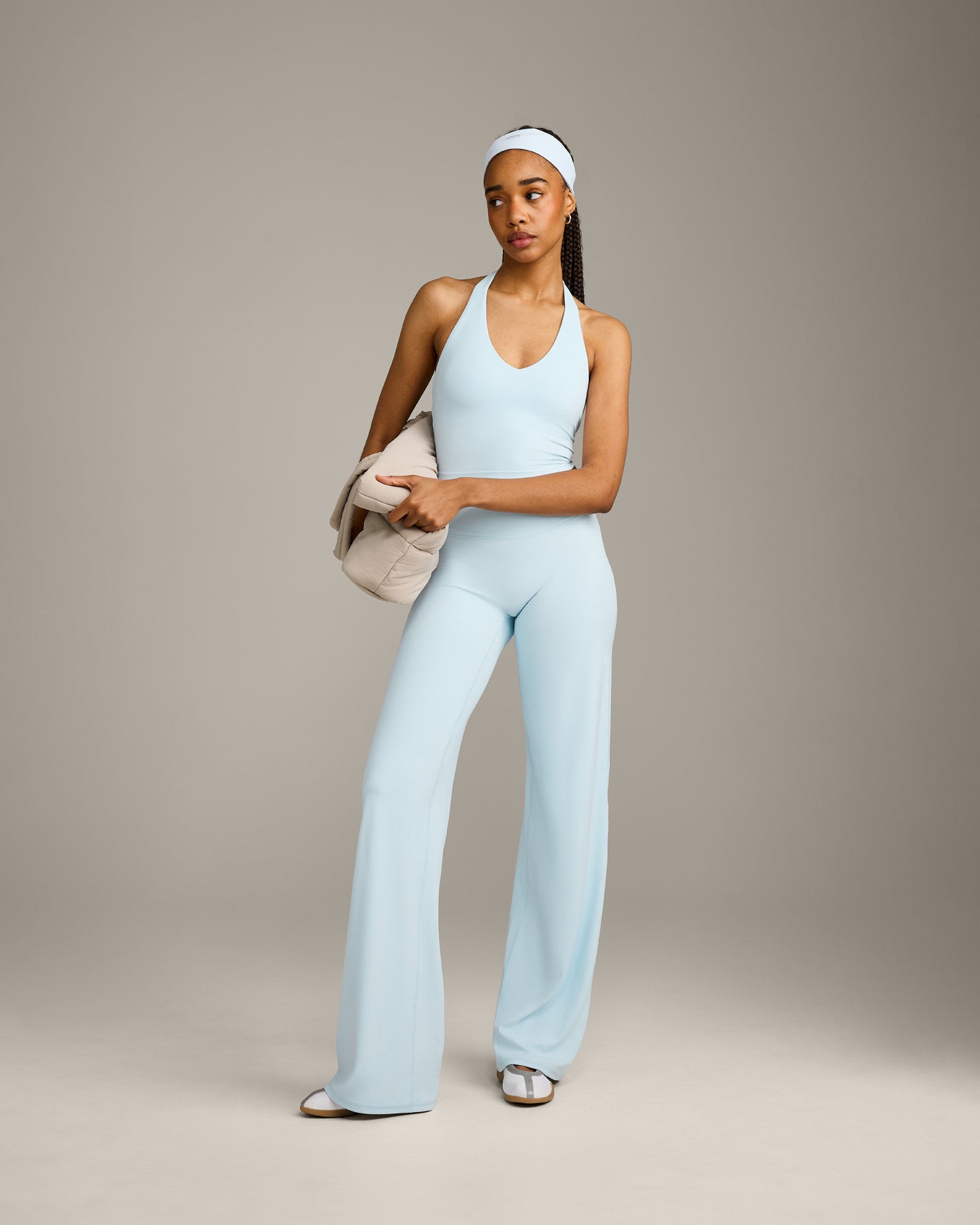 SoftMotion Halter Neck Mid Vest with Built in Bra Shelf with Grey Logo | Cloud Blue - Image 3