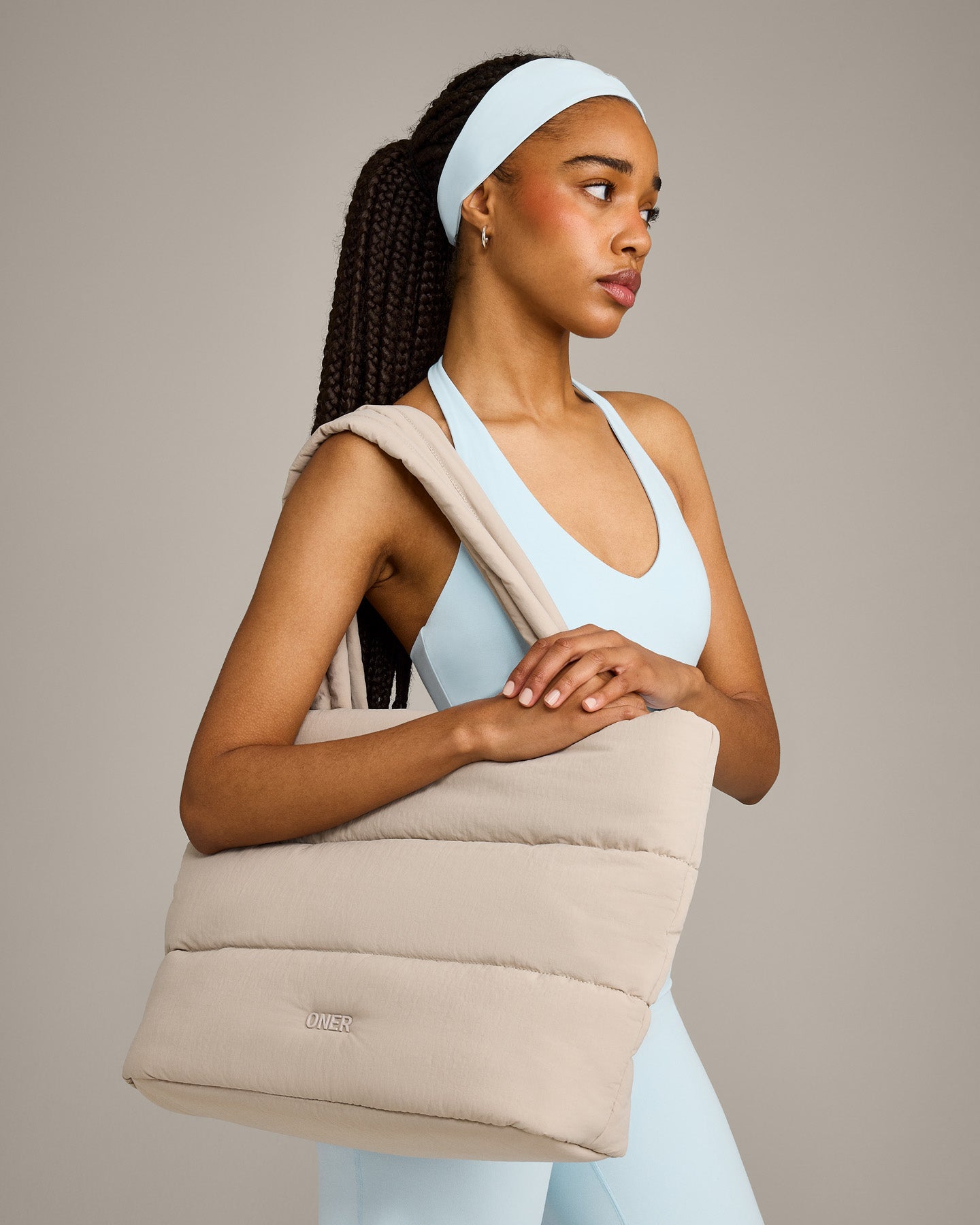 SoftMotion Halter Neck Mid Vest with Built in Bra Shelf with Grey Logo | Cloud Blue - Image 6