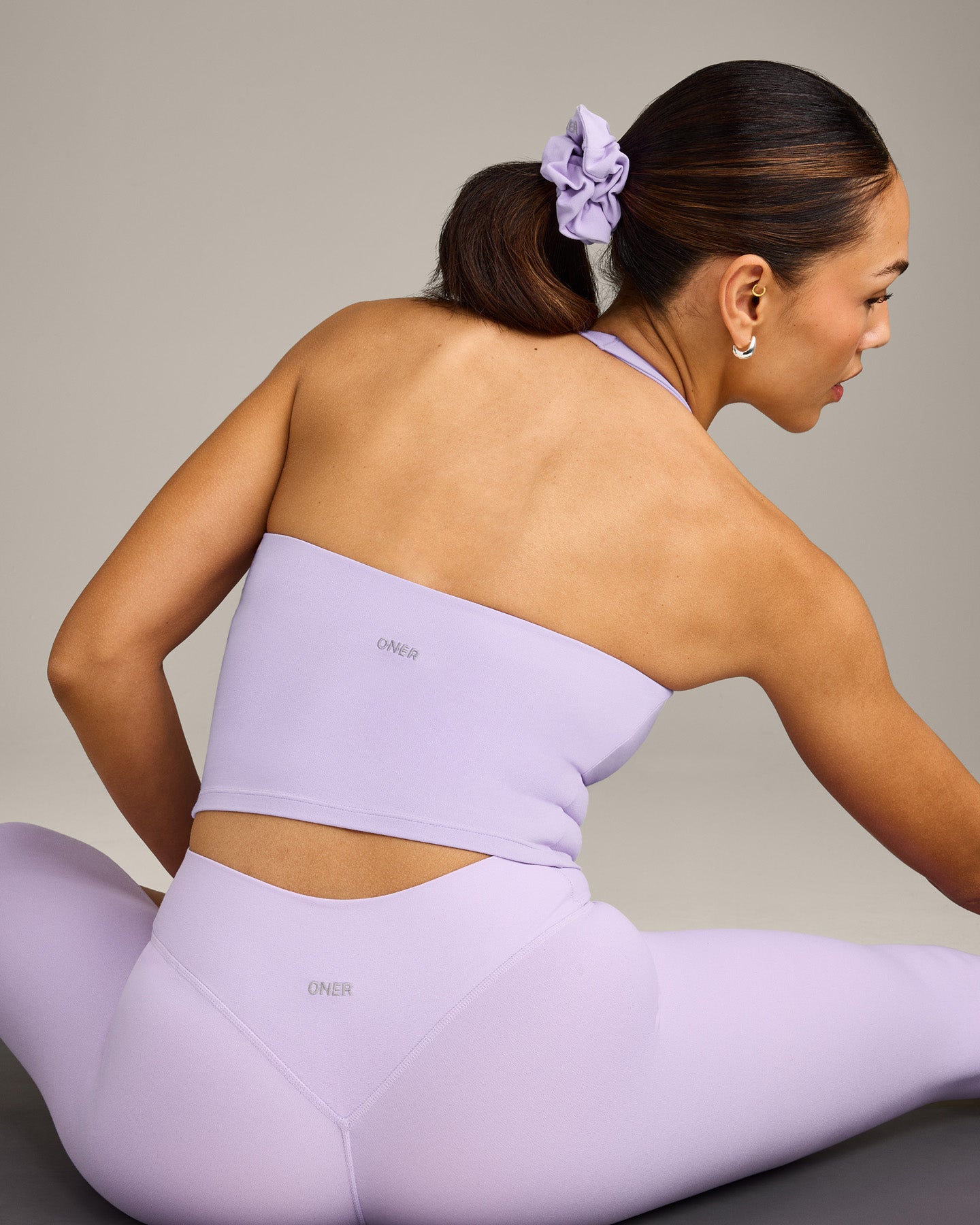 Alternative view of SoftMotion Halter Neck Mid Vest with Built in Bra Shelf with Grey Logo | Lavender Purple