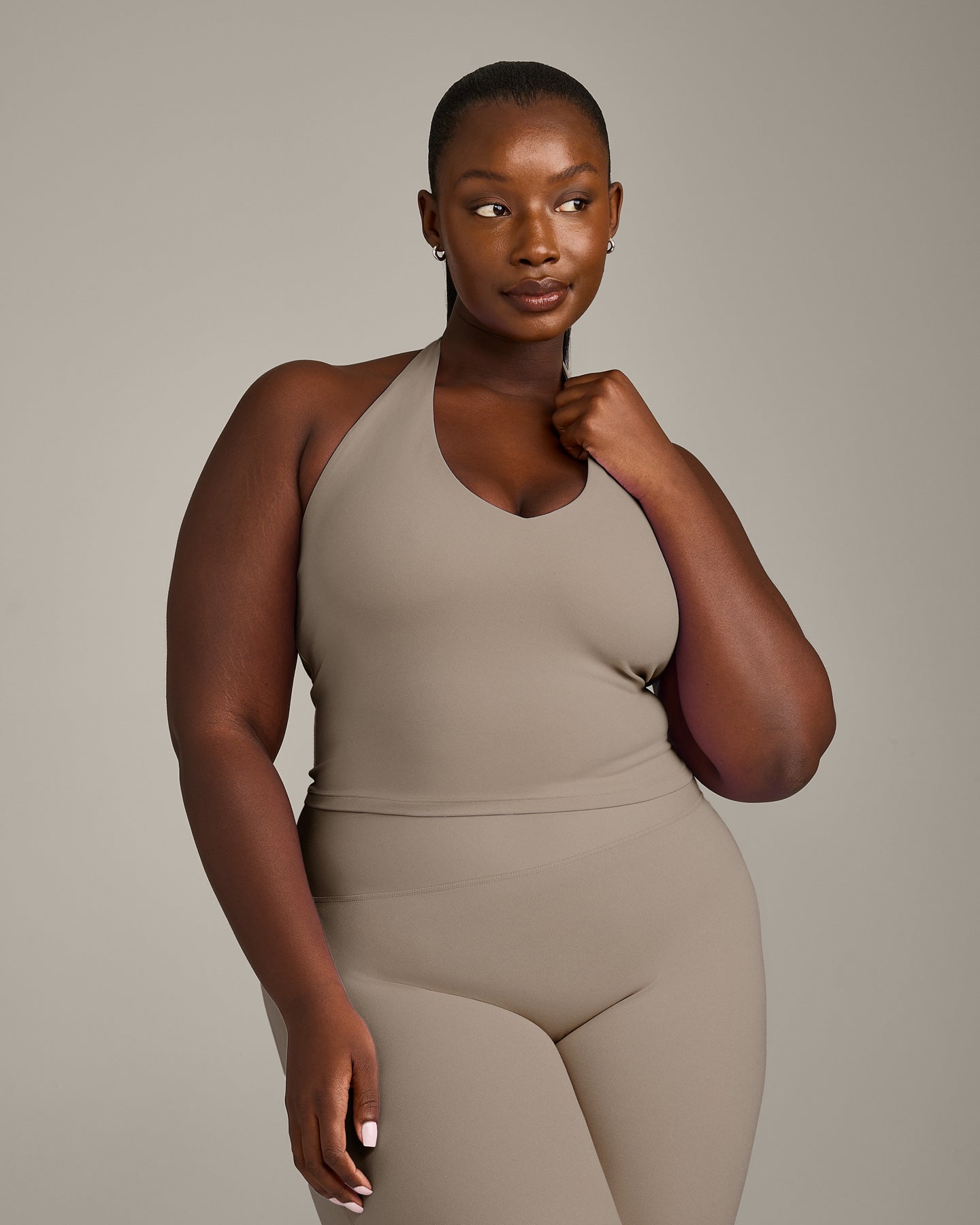 SoftMotion Halter Neck Mid Vest with Built in Bra Shelf with Grey Logo | Minky