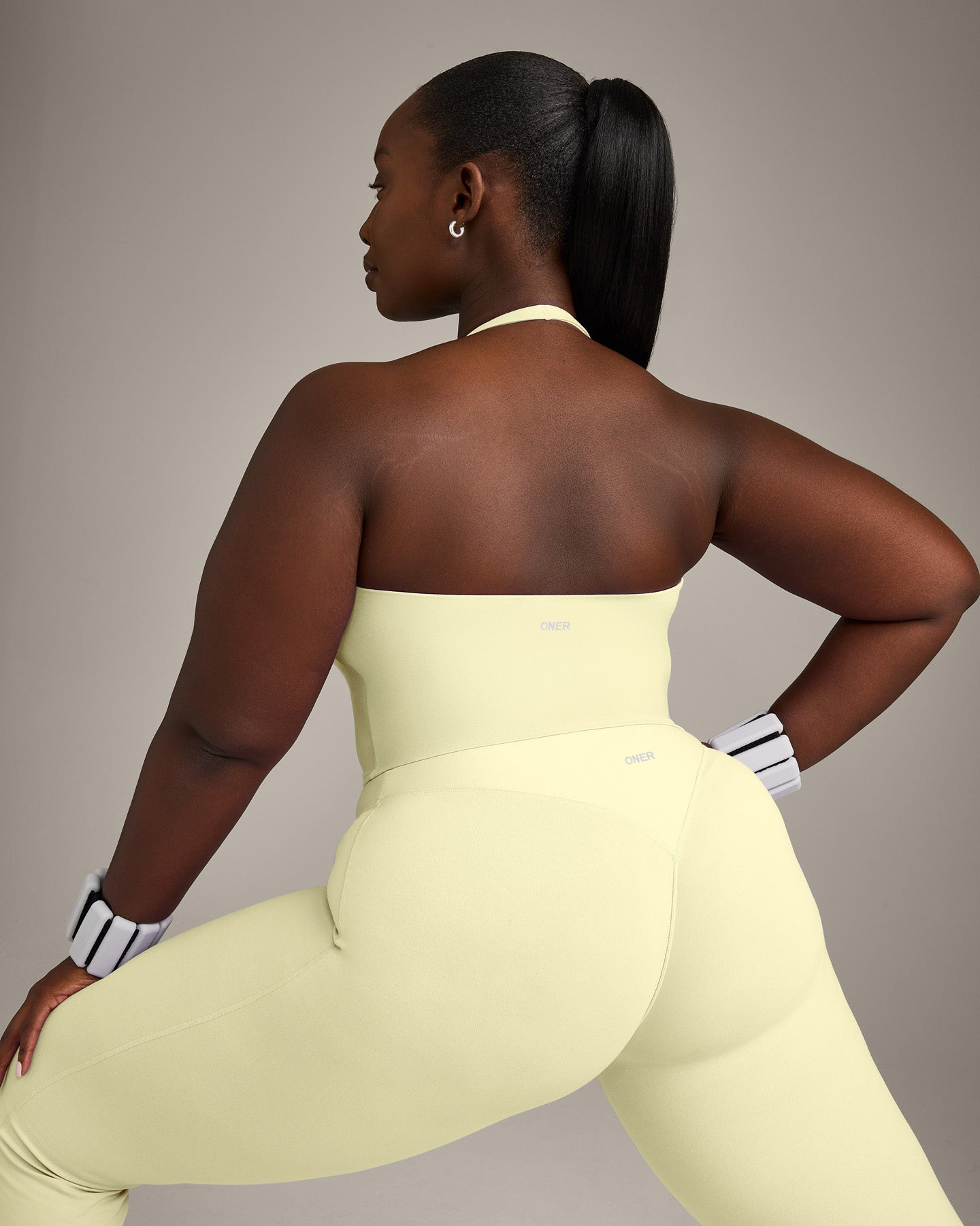 SoftMotion Halter Neck Mid Vest with Built in Bra Shelf with Grey Logo | Pastel Yellow - Image 4