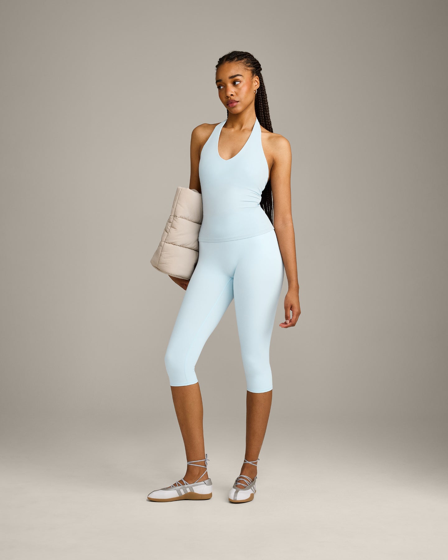SoftMotion Halter Neck Vest with Built in Bra Shelf with Grey Logo | Cloud Blue - Image 3