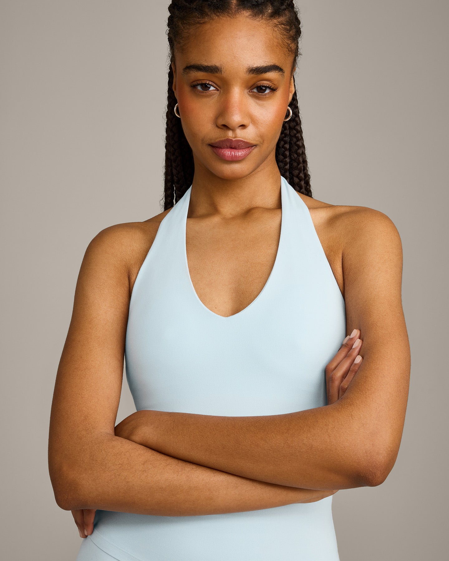 SoftMotion Halter Neck Vest with Built in Bra Shelf with Grey Logo | Cloud Blue - Image 4