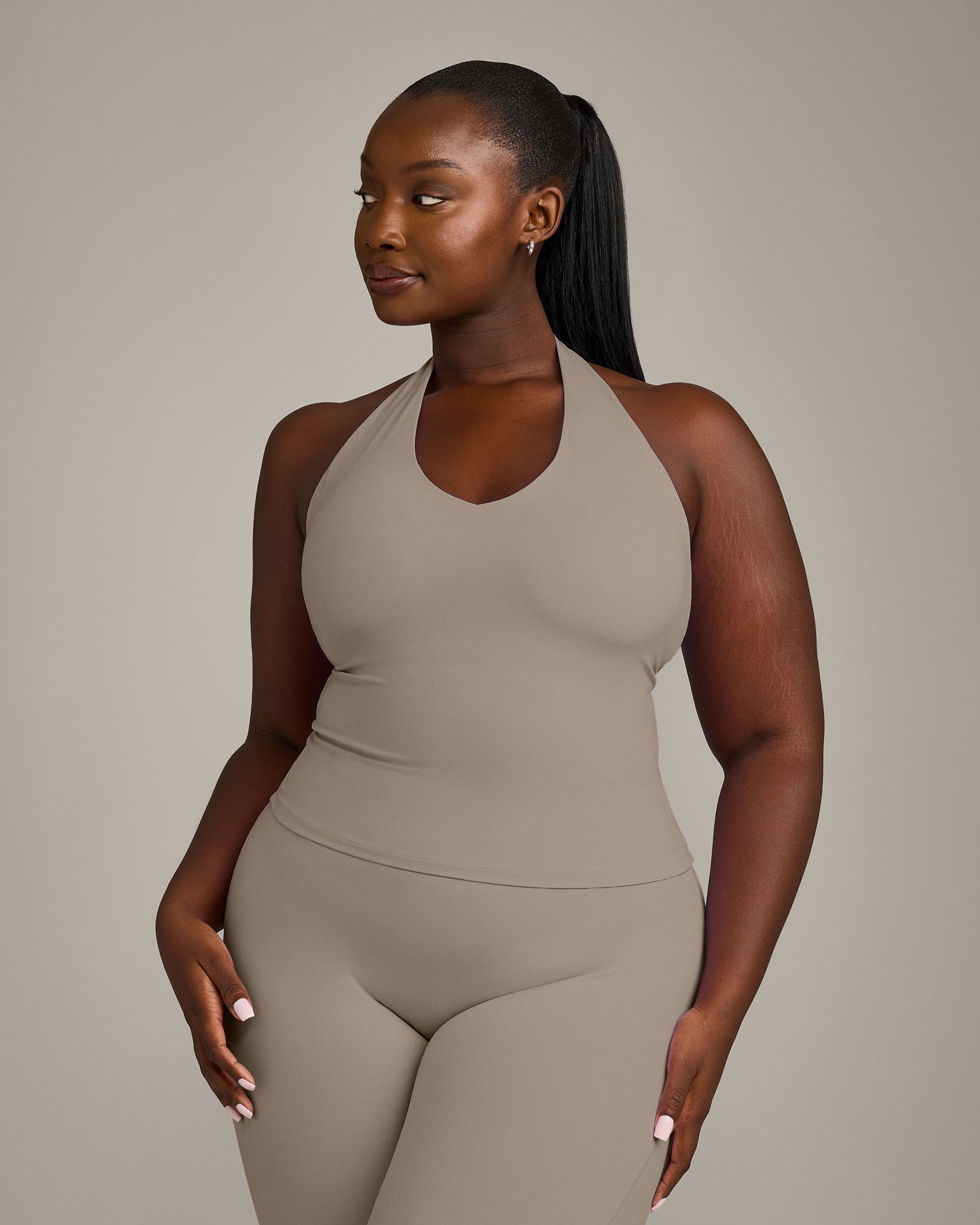 SoftMotion Halter Neck Vest with Built in Bra Shelf with Grey Logo | Minky