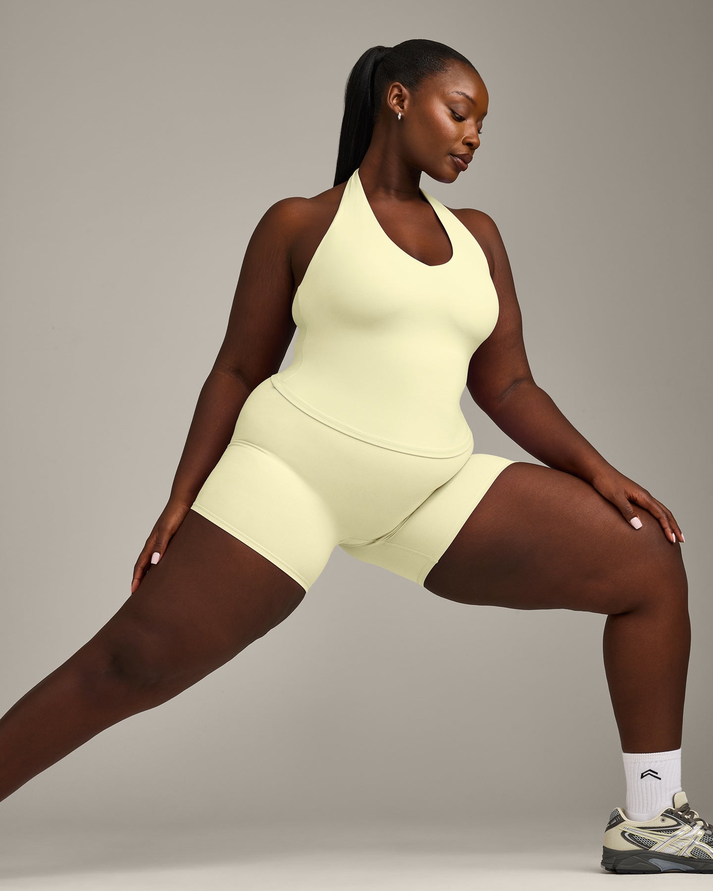 SoftMotion Halter Neck Vest with Built in Bra Shelf with Grey Logo | Pastel Yellow - Image 3