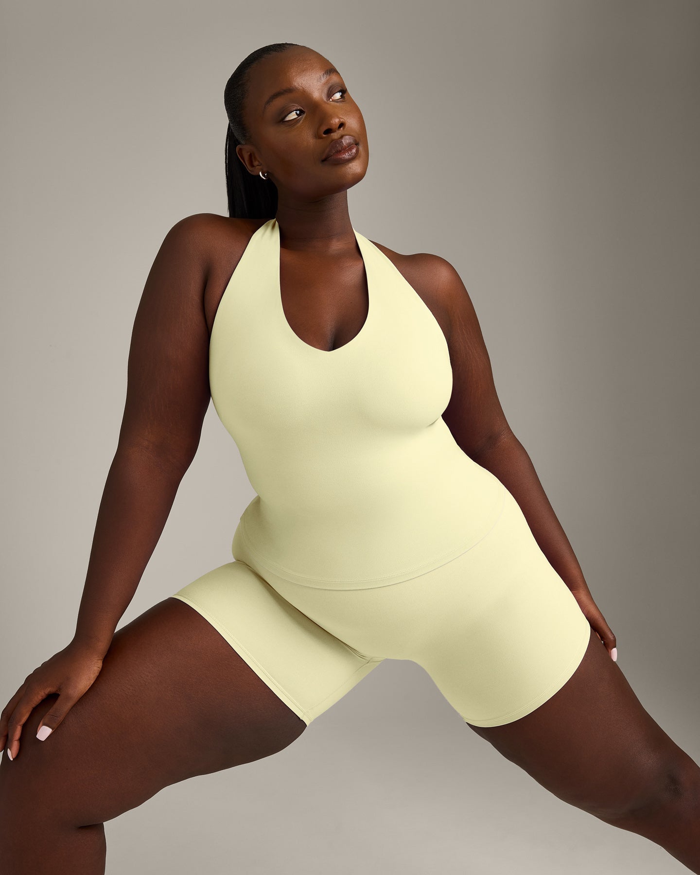Alternative view of SoftMotion Halter Neck Vest with Built in Bra Shelf with Grey Logo | Pastel Yellow