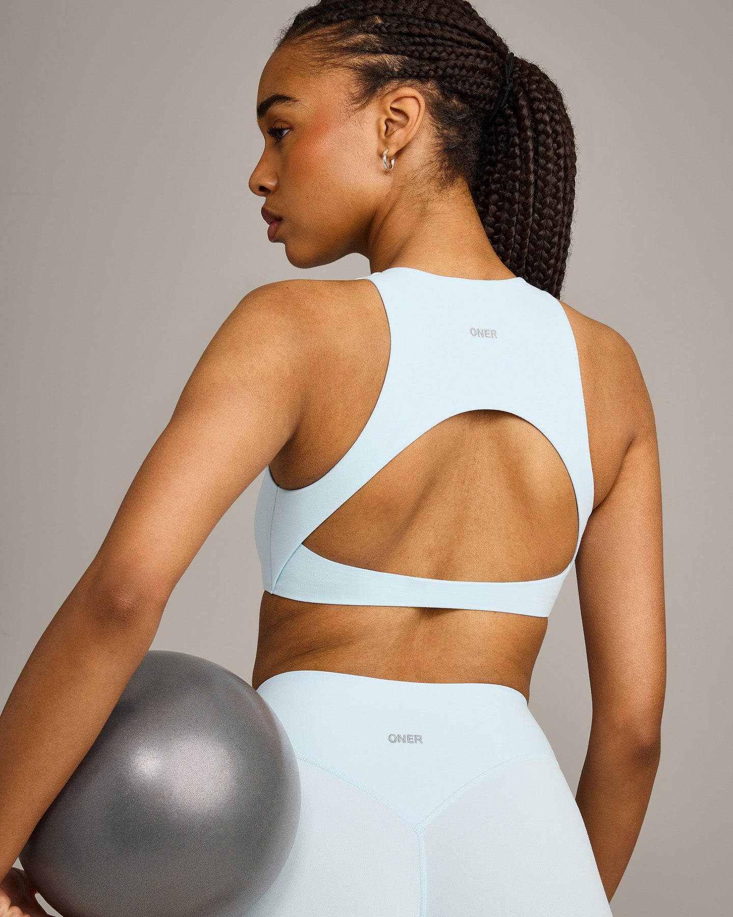 SoftMotion High Neck Sports Bra with Grey Logo | Cloud Blue - Image 4