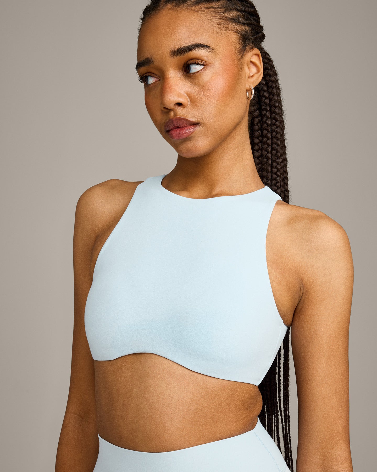 SoftMotion High Neck Sports Bra with Grey Logo | Cloud Blue - Image 5