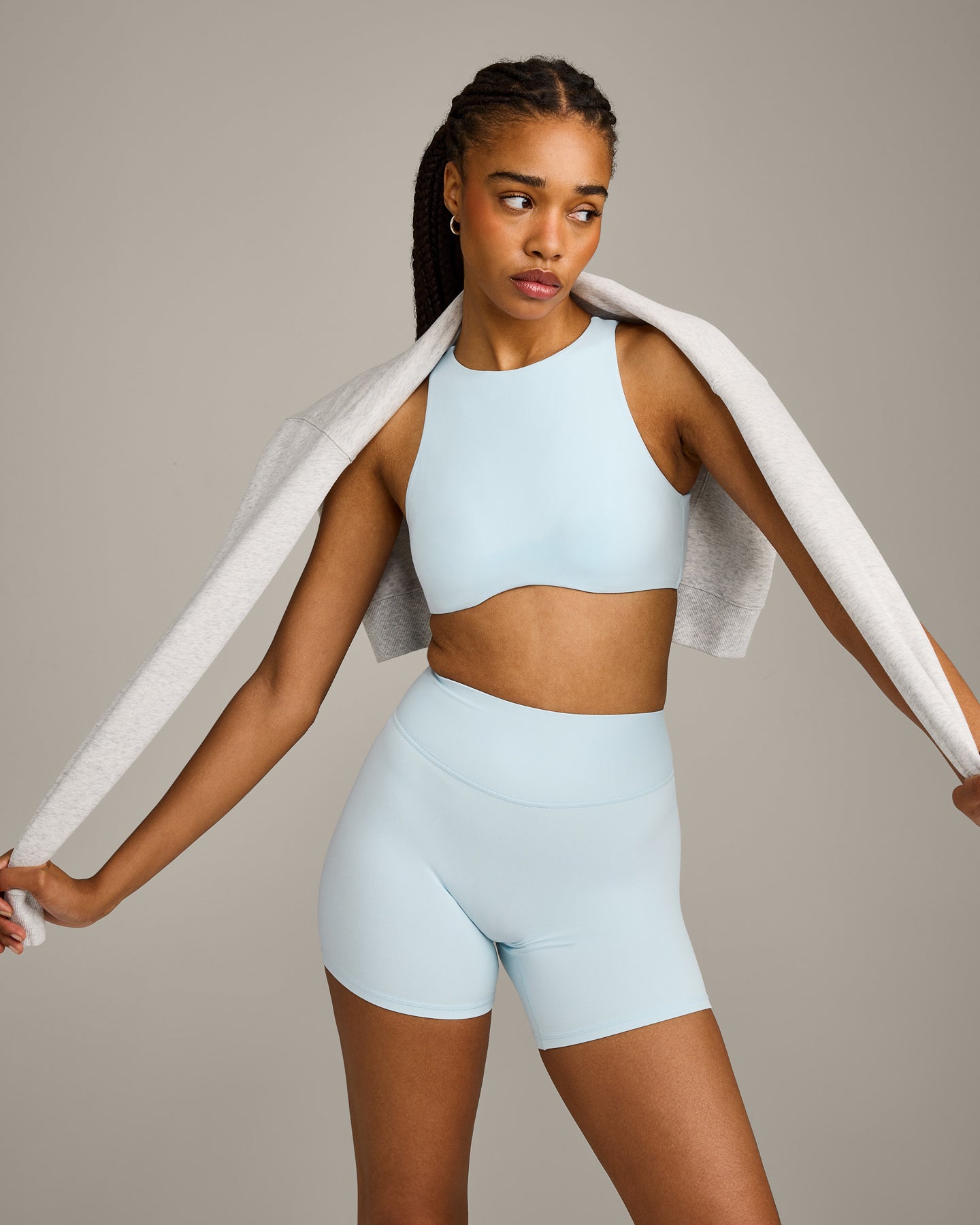 SoftMotion High Neck Sports Bra with Grey Logo | Cloud Blue - Image 6