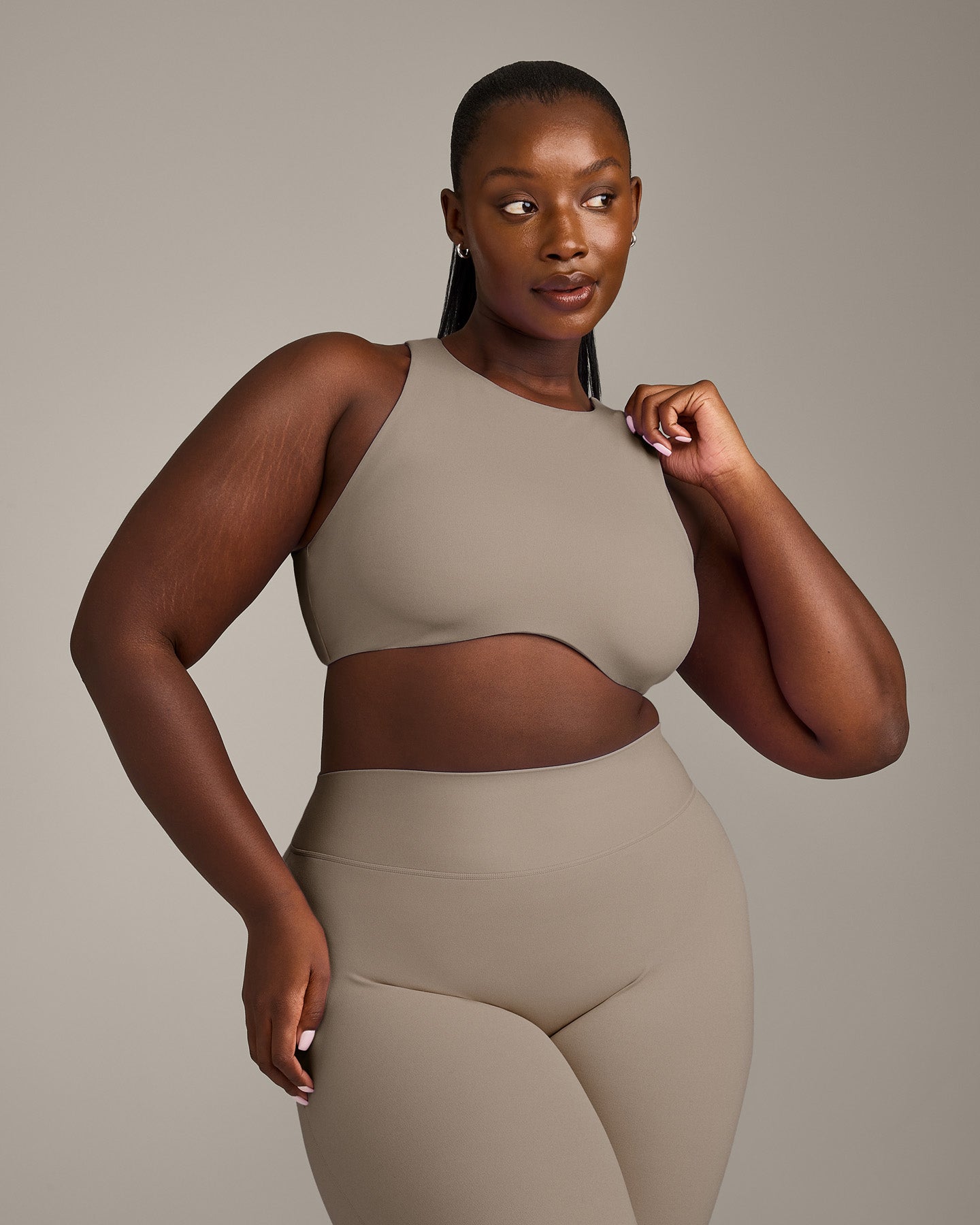 SoftMotion High Neck Sports Bra with Grey Logo | Minky