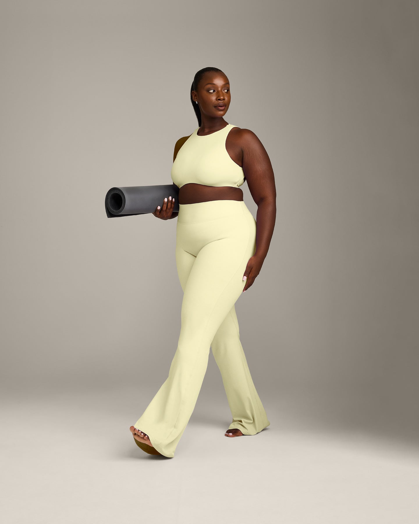 SoftMotion High Neck Sports Bra with Grey Logo | Pastel Yellow - Image 3