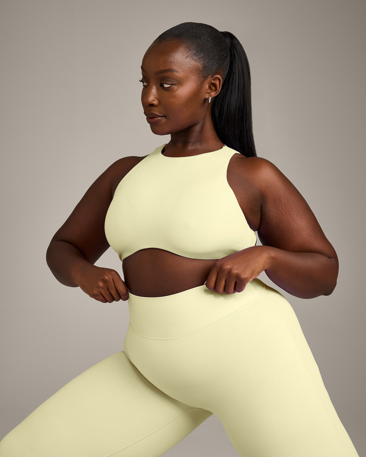 SoftMotion High Neck Sports Bra with Grey Logo | Pastel Yellow - Image 4