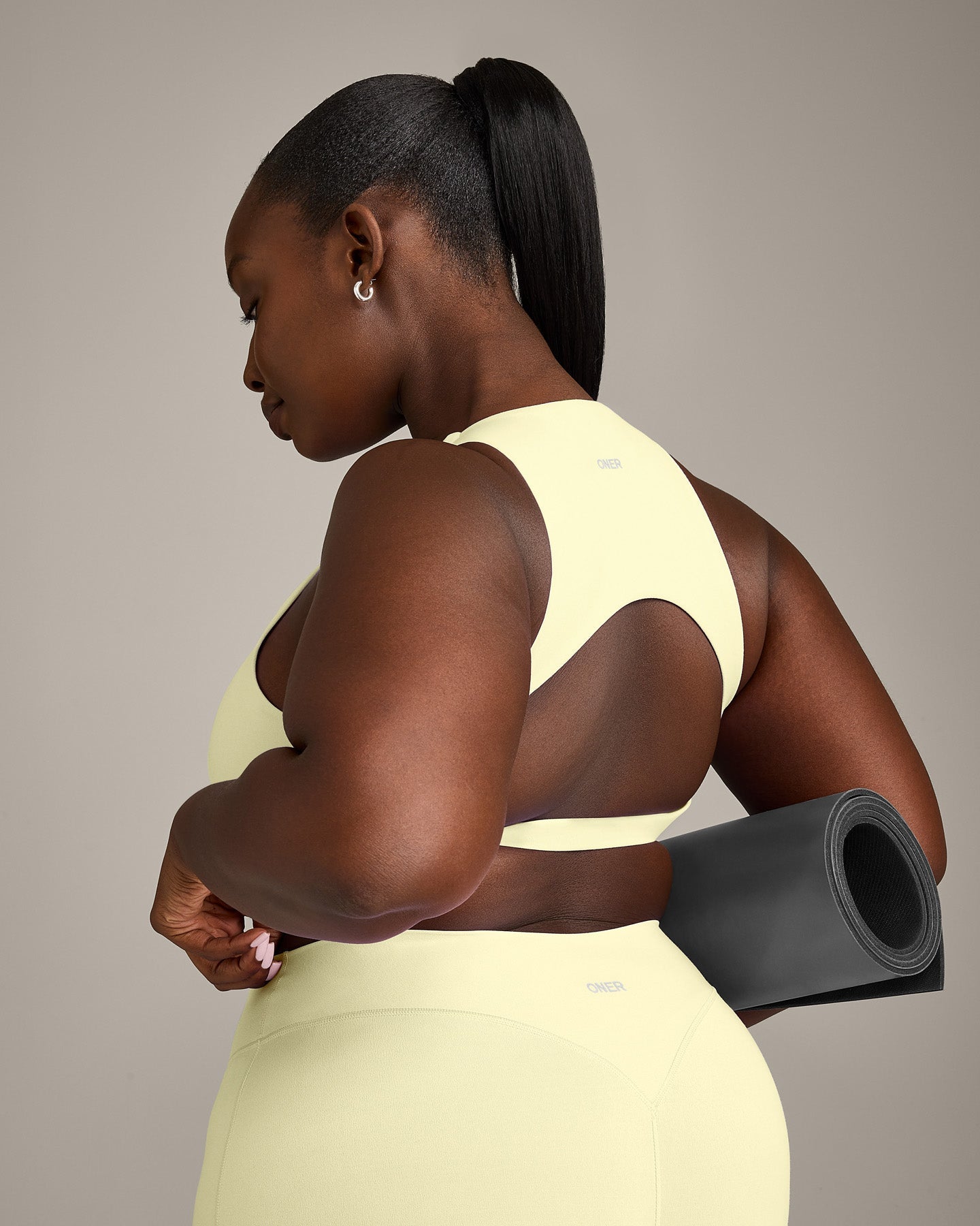 SoftMotion High Neck Sports Bra with Grey Logo | Pastel Yellow - Image 5