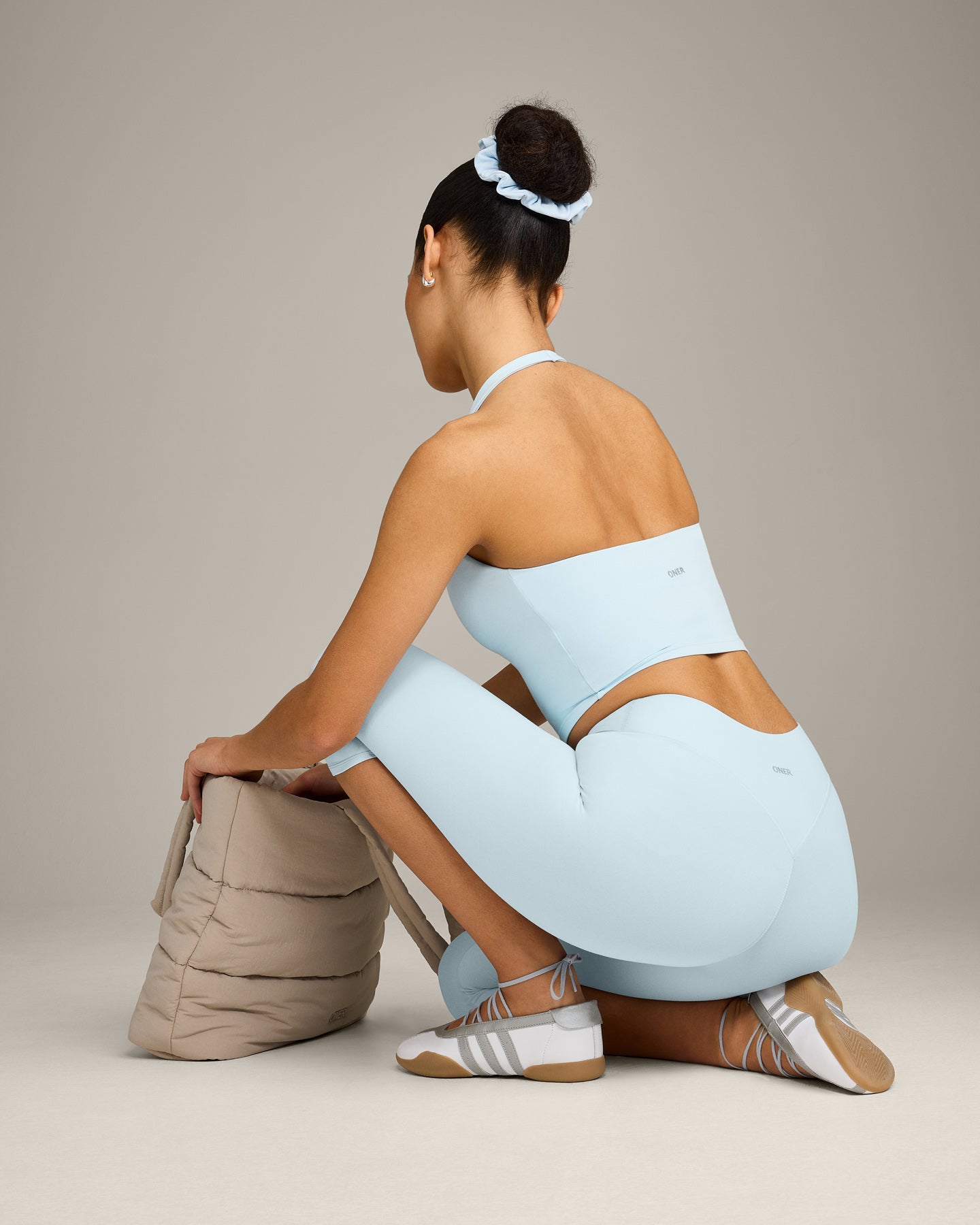 SoftMotion High Waisted Capri Leggings with Grey Logo | Cloud Blue - Image 5