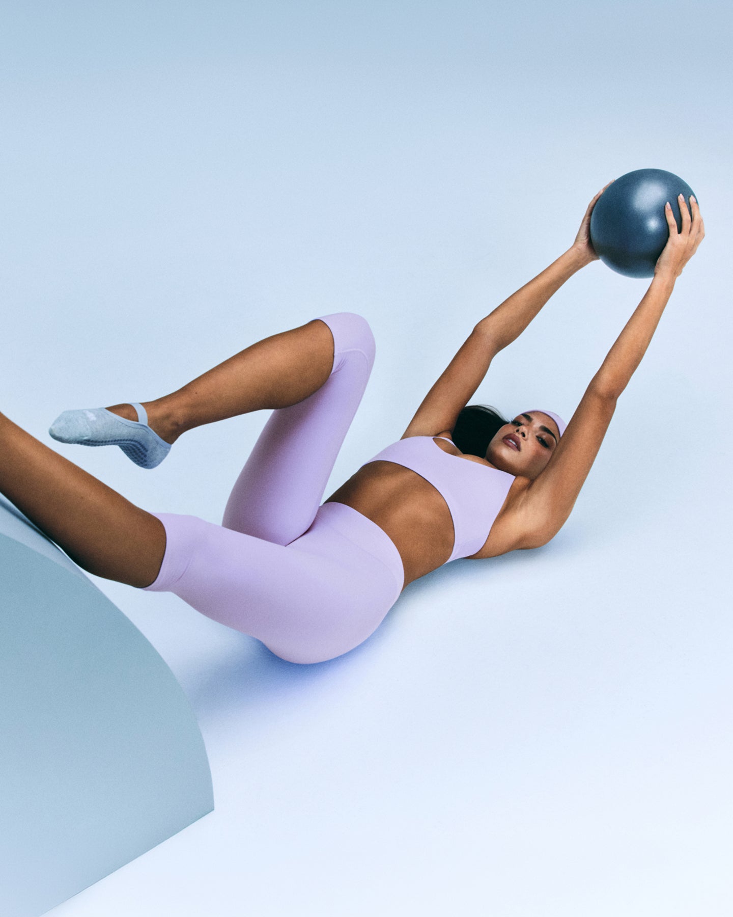 Alternative view of SoftMotion High Waisted Capri Leggings with Grey Logo | Lavender Purple