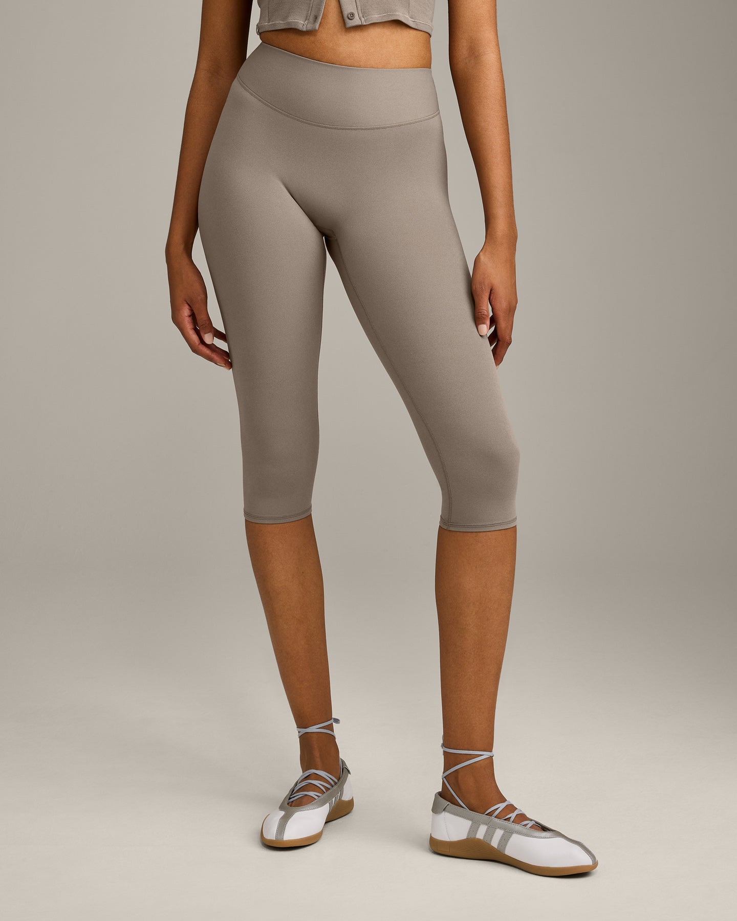 Alternative view of SoftMotion High Waisted Capri Leggings with Grey Logo | Minky