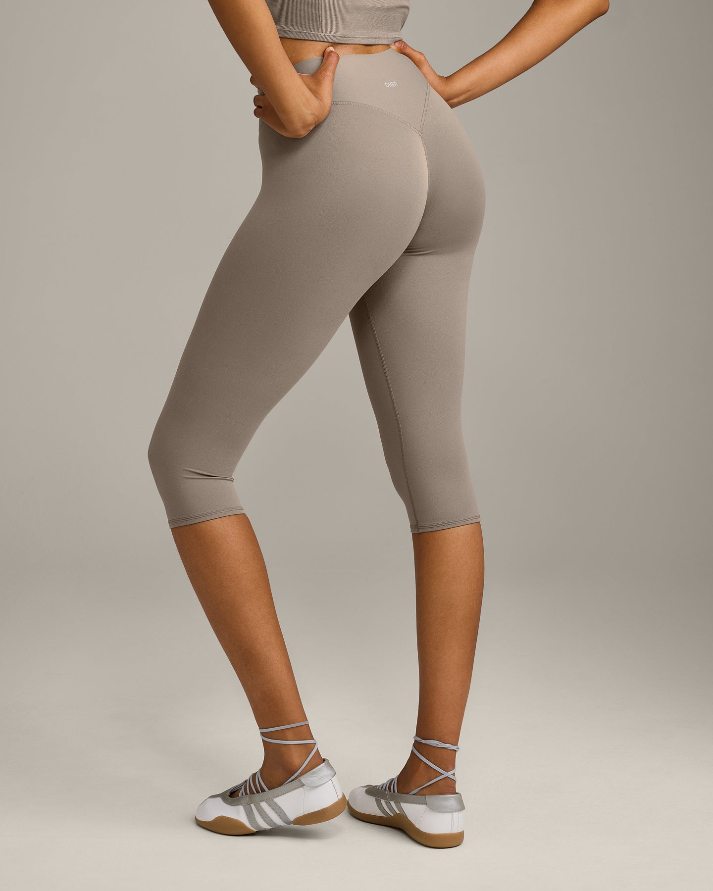 SoftMotion High Waisted Capri Leggings with Grey Logo | Minky