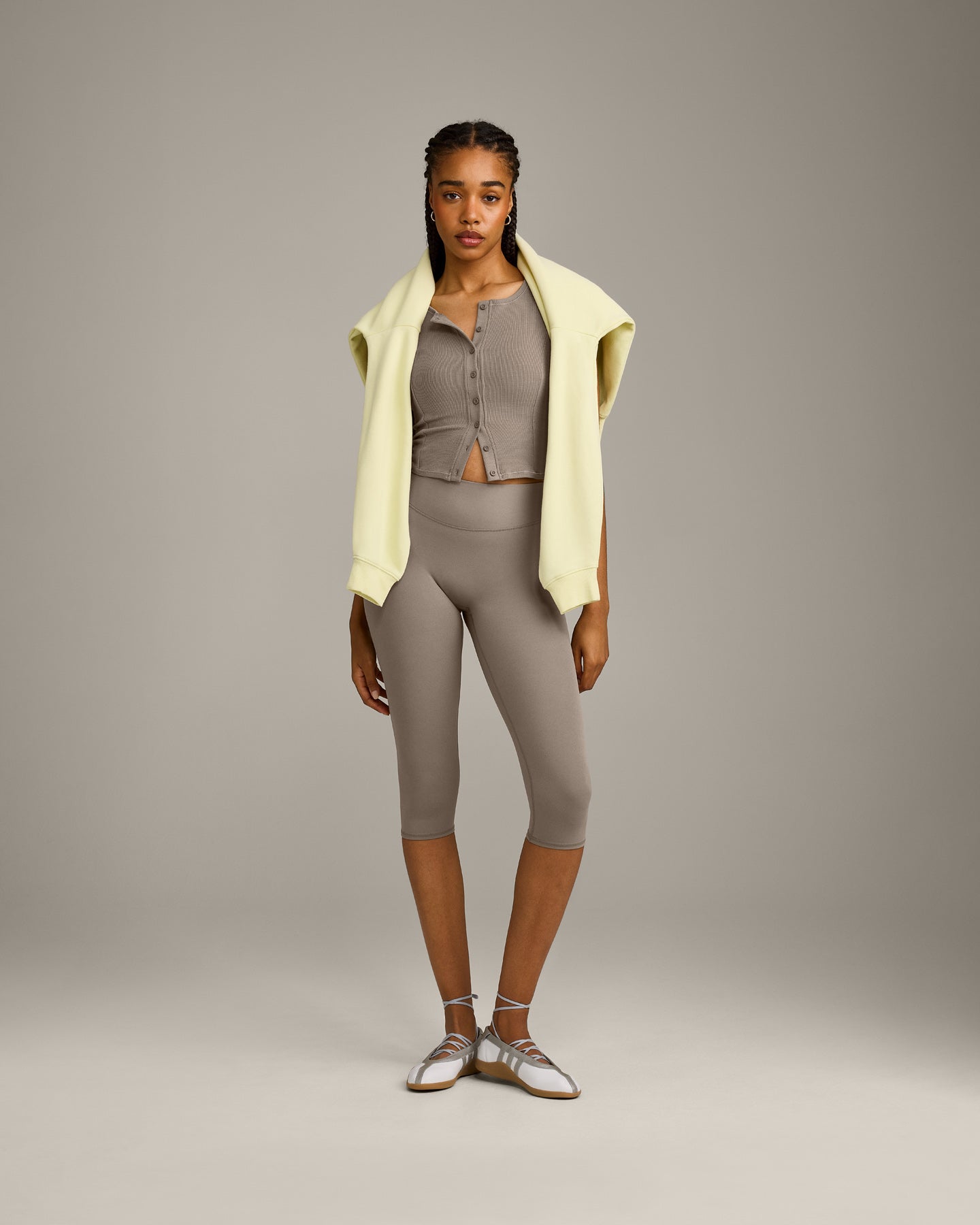 SoftMotion High Waisted Capri Leggings with Grey Logo | Minky - Image 3
