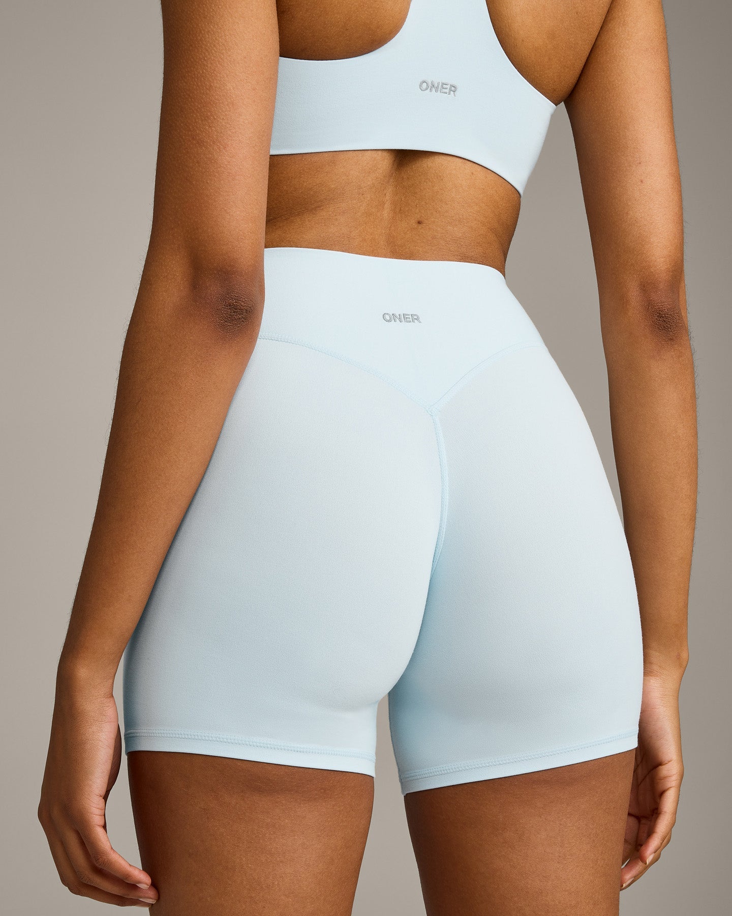 SoftMotion High Waisted Shorts 6" with Grey Logo | Cloud Blue - Image 4