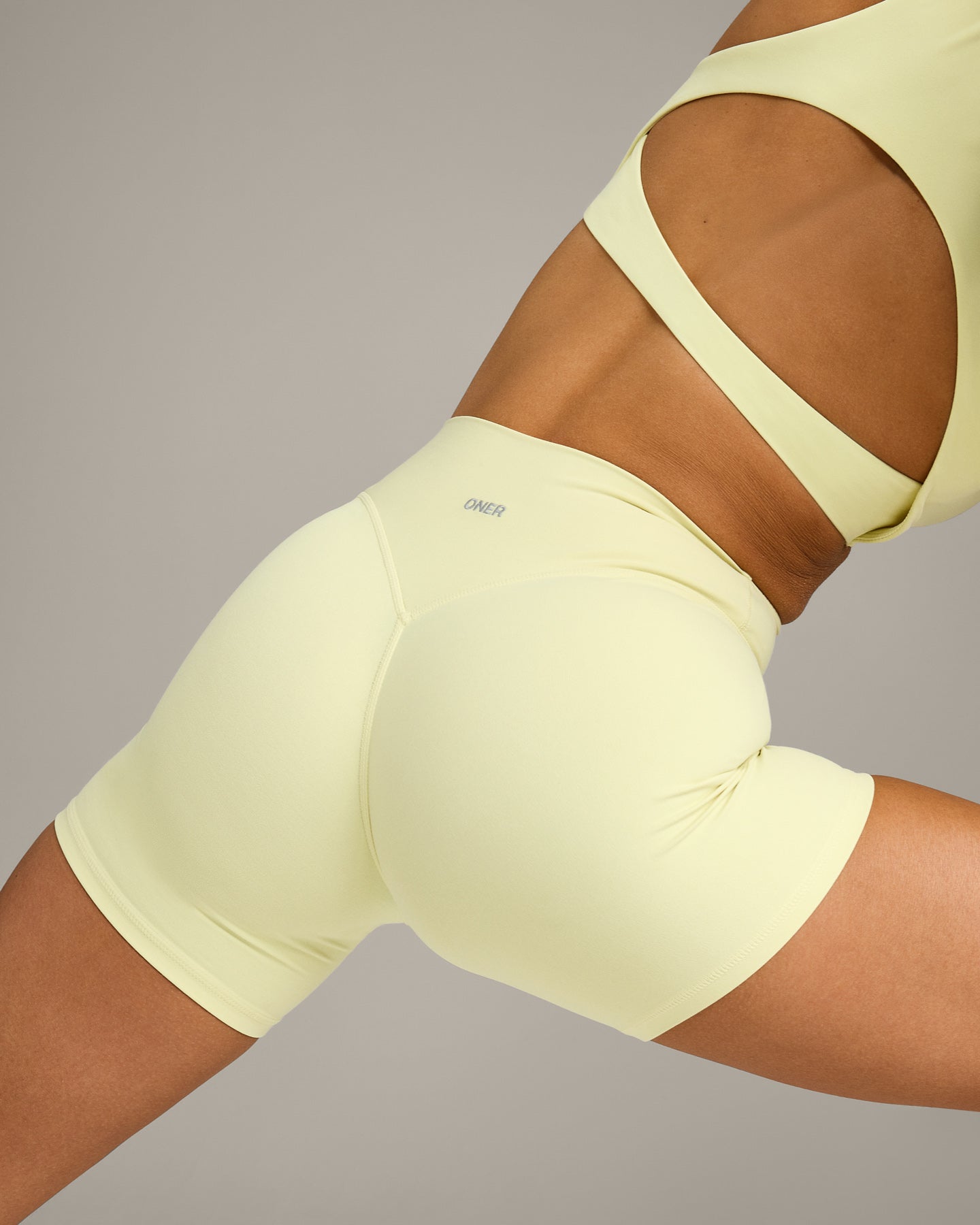 SoftMotion High Waisted Shorts 6" with Grey Logo | Pastel Yellow - Image 4