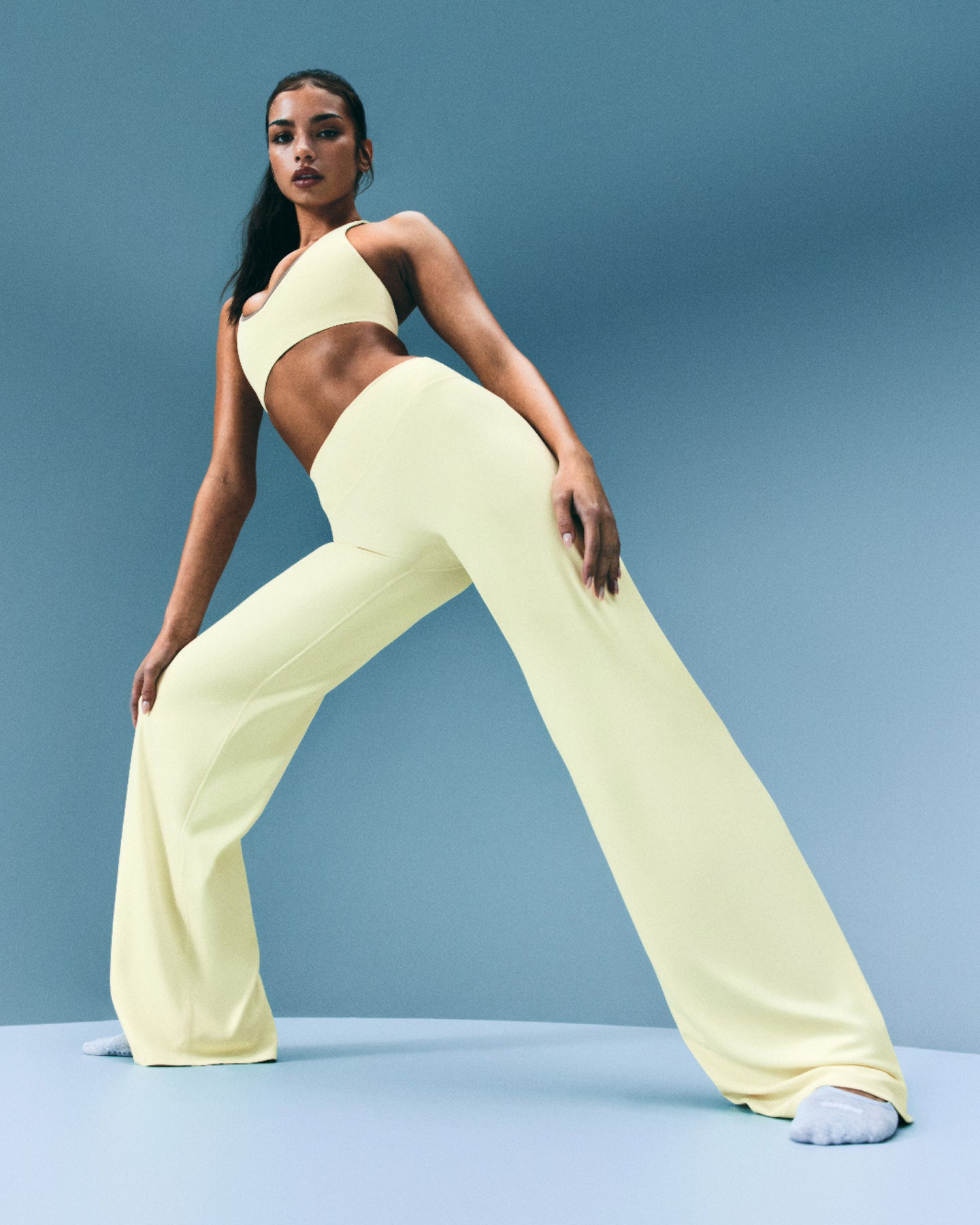 Alternative view of SoftMotion Straight Leg Bottoms with Grey Logo | Pastel Yellow