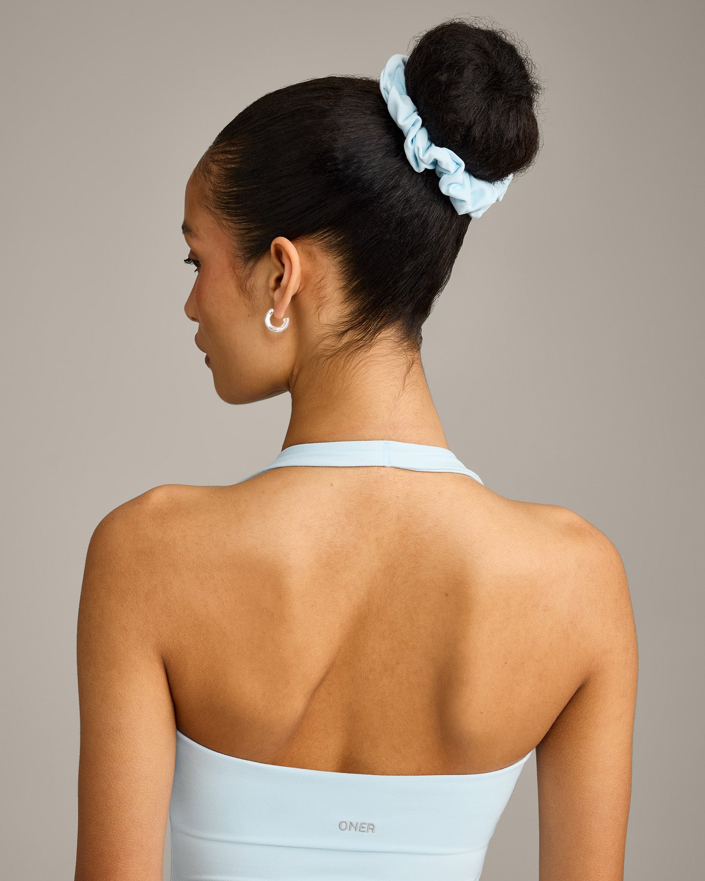 Alternative view of SoftMotion Scrunchie with Grey Logo | Cloud Blue
