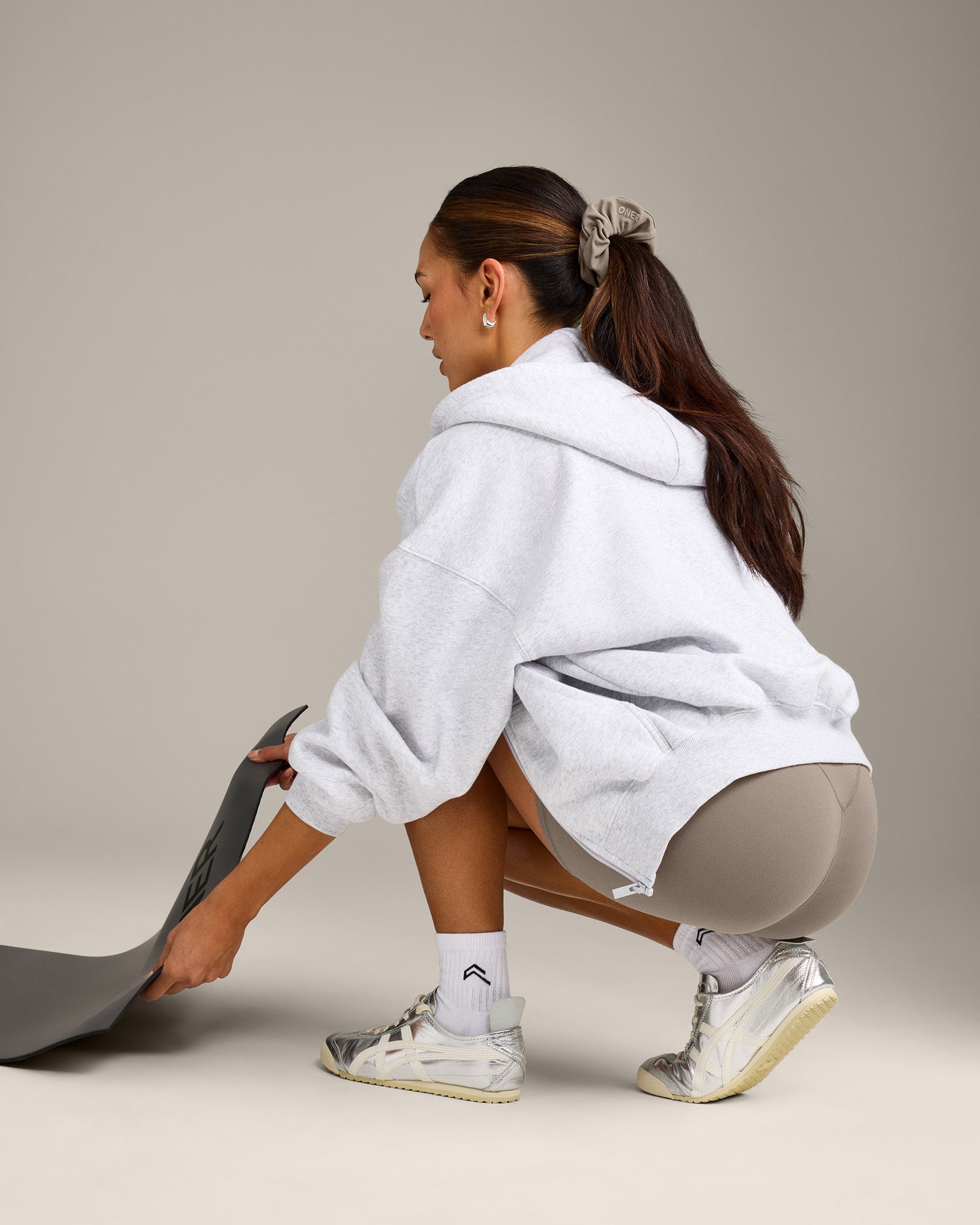 Alternative view of SoftMotion Scrunchie with Grey Logo | Minky