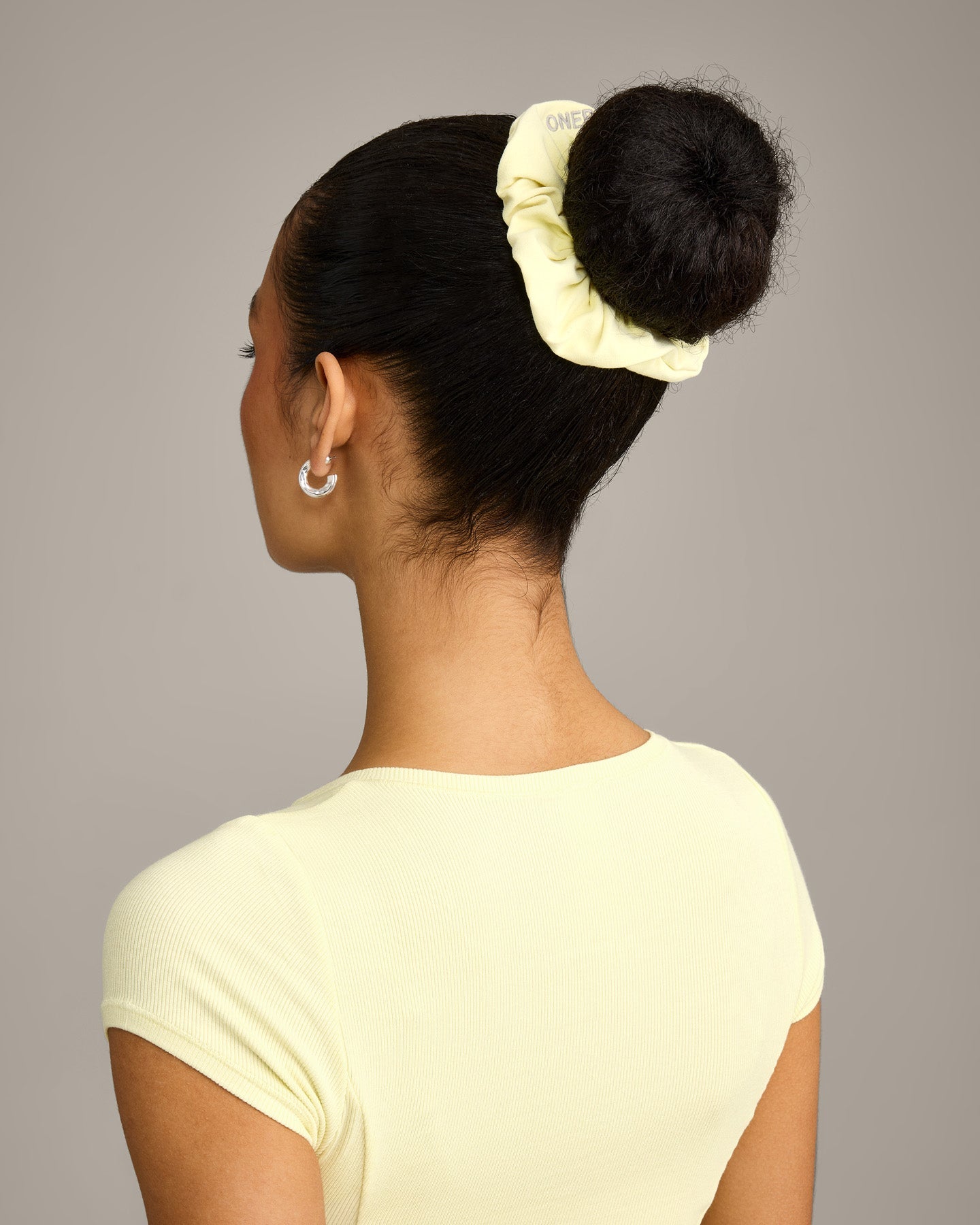 Alternative view of SoftMotion Scrunchie with Grey Logo | Pastel Yellow