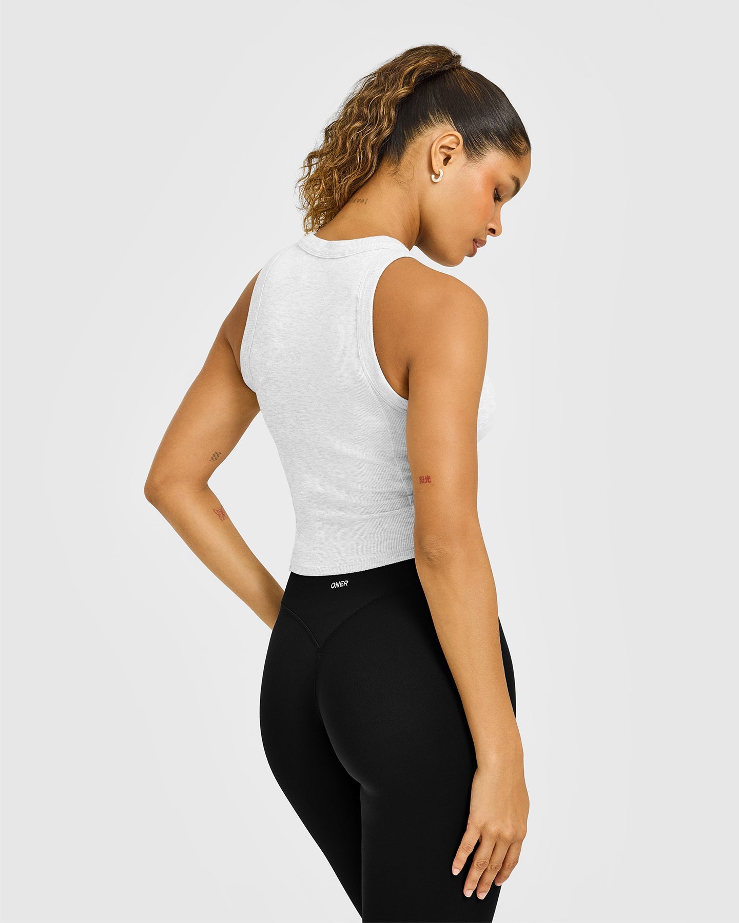 Alternative view of Mellow Rib High Neck Mid Tank Top | Light Grey Marl