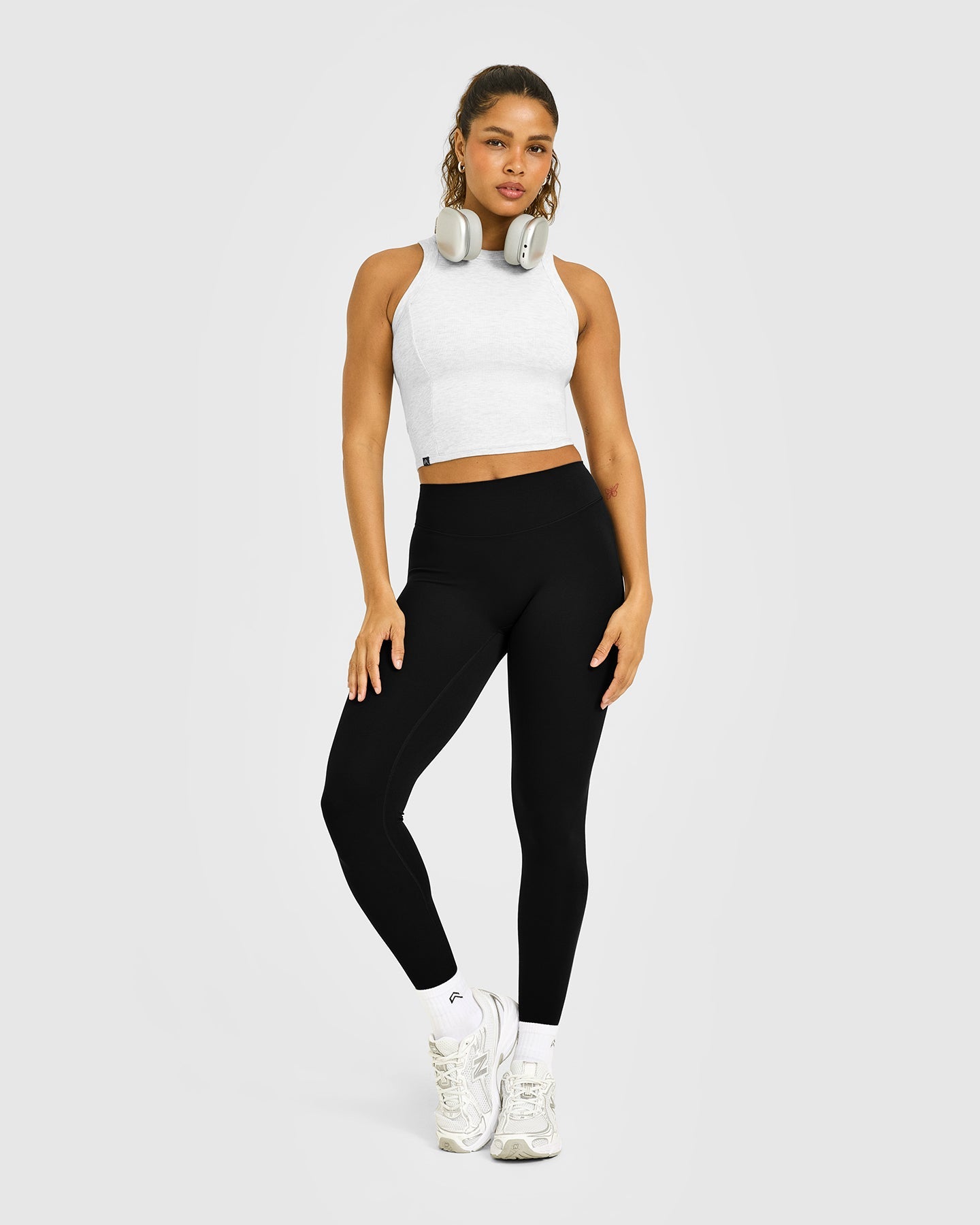 Mellow Rib High Neck Mid Tank Top | Light Grey Marl - Image 3