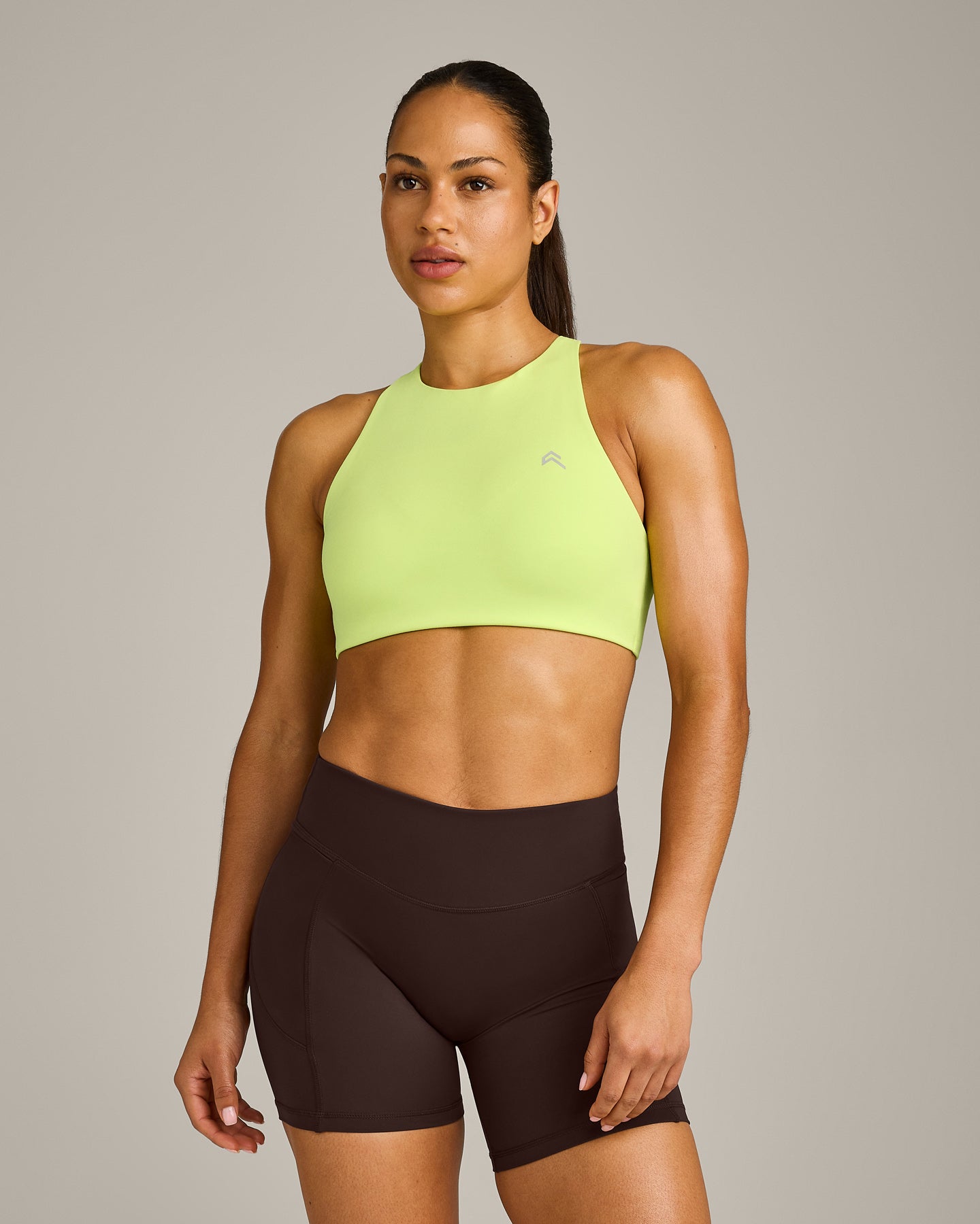 EasyLift High Neck Sports Bra with Grey Logo | Citrus Green