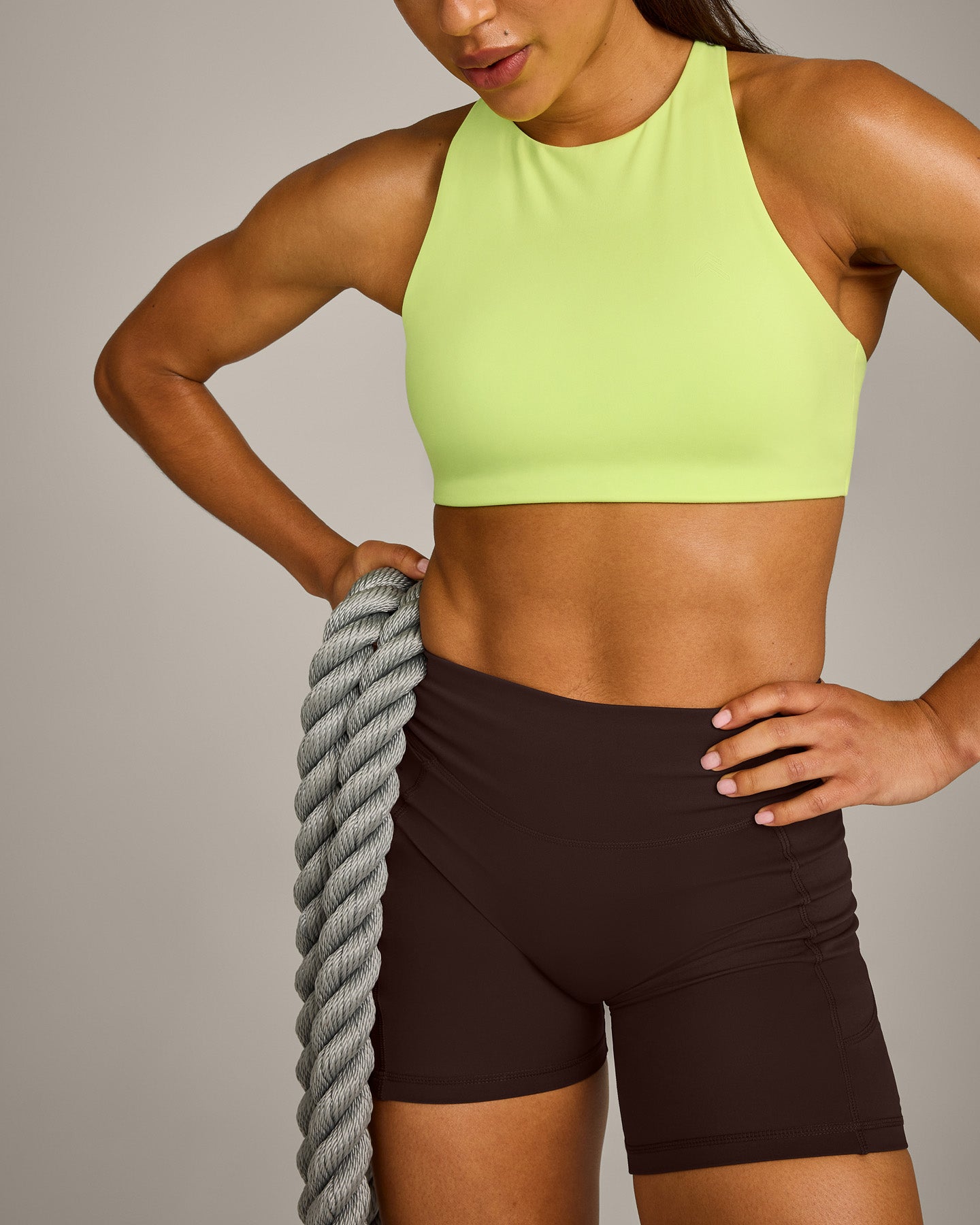 EasyLift High Neck Sports Bra with Grey Logo | Citrus Green - Image 4