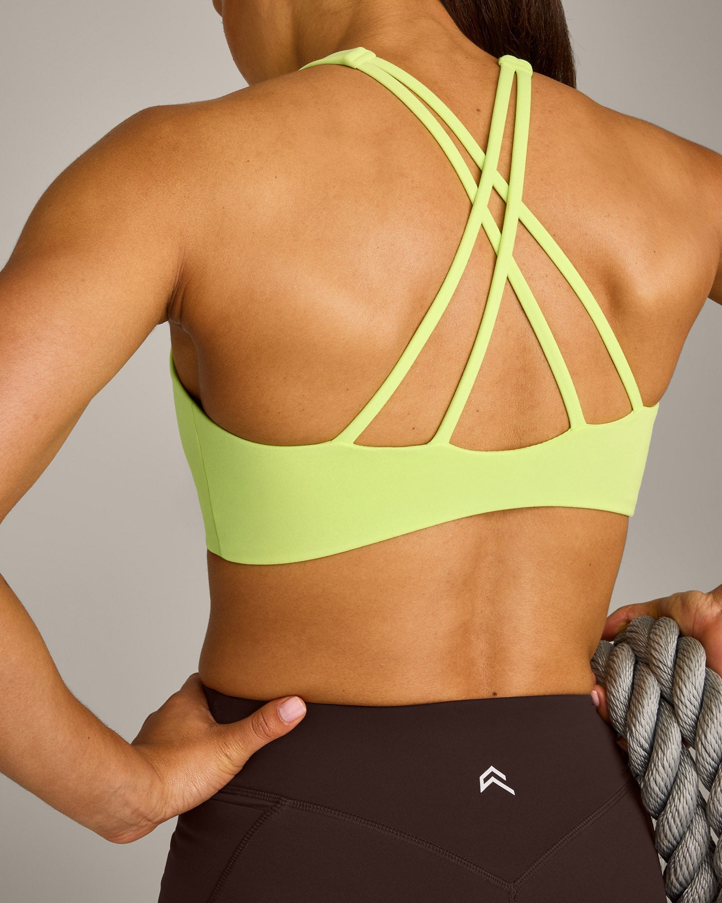 EasyLift High Neck Sports Bra with Grey Logo | Citrus Green - Image 6