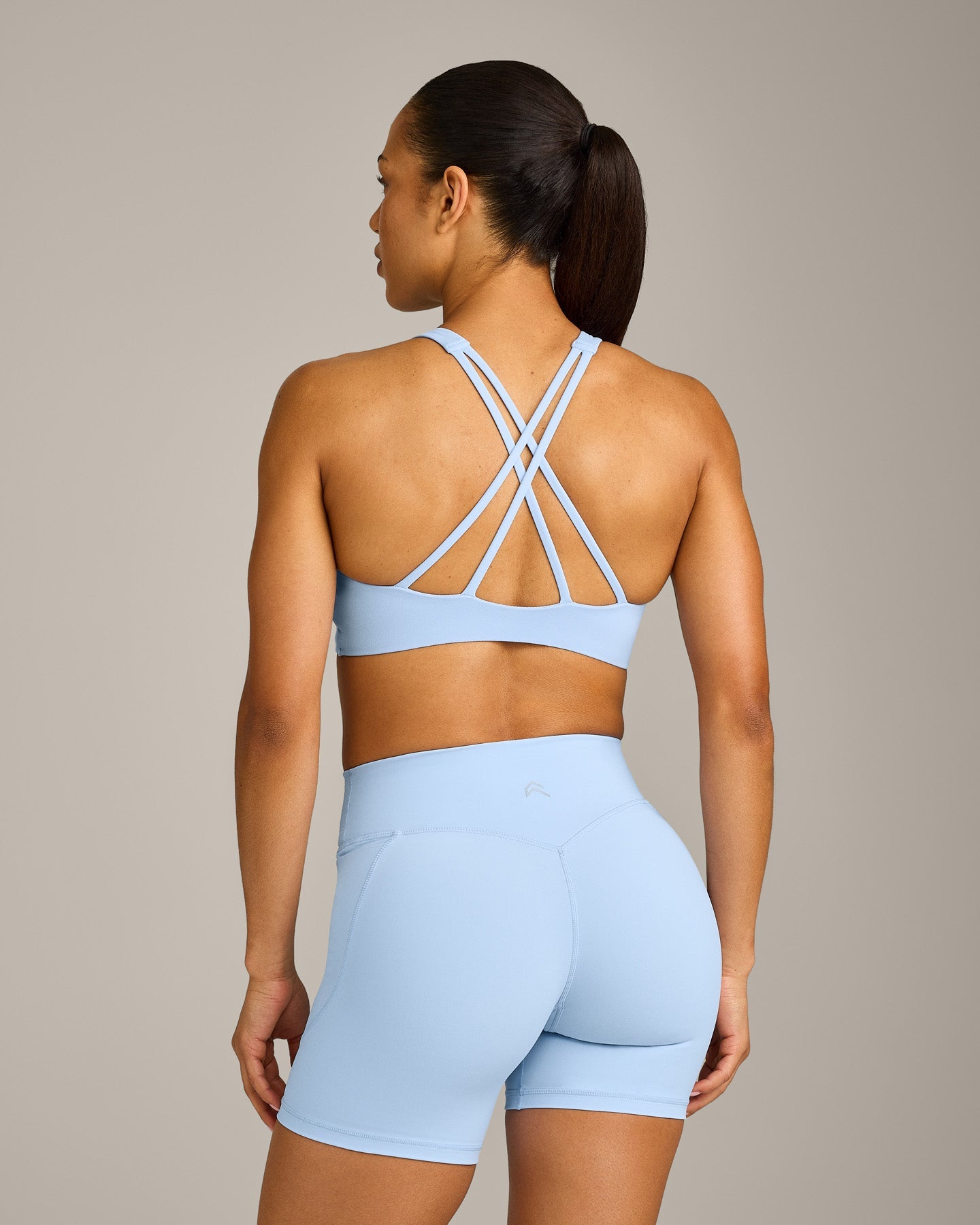 EasyLift High Neck Sports Bra with Grey Logo | Powdered Blue - Image 6