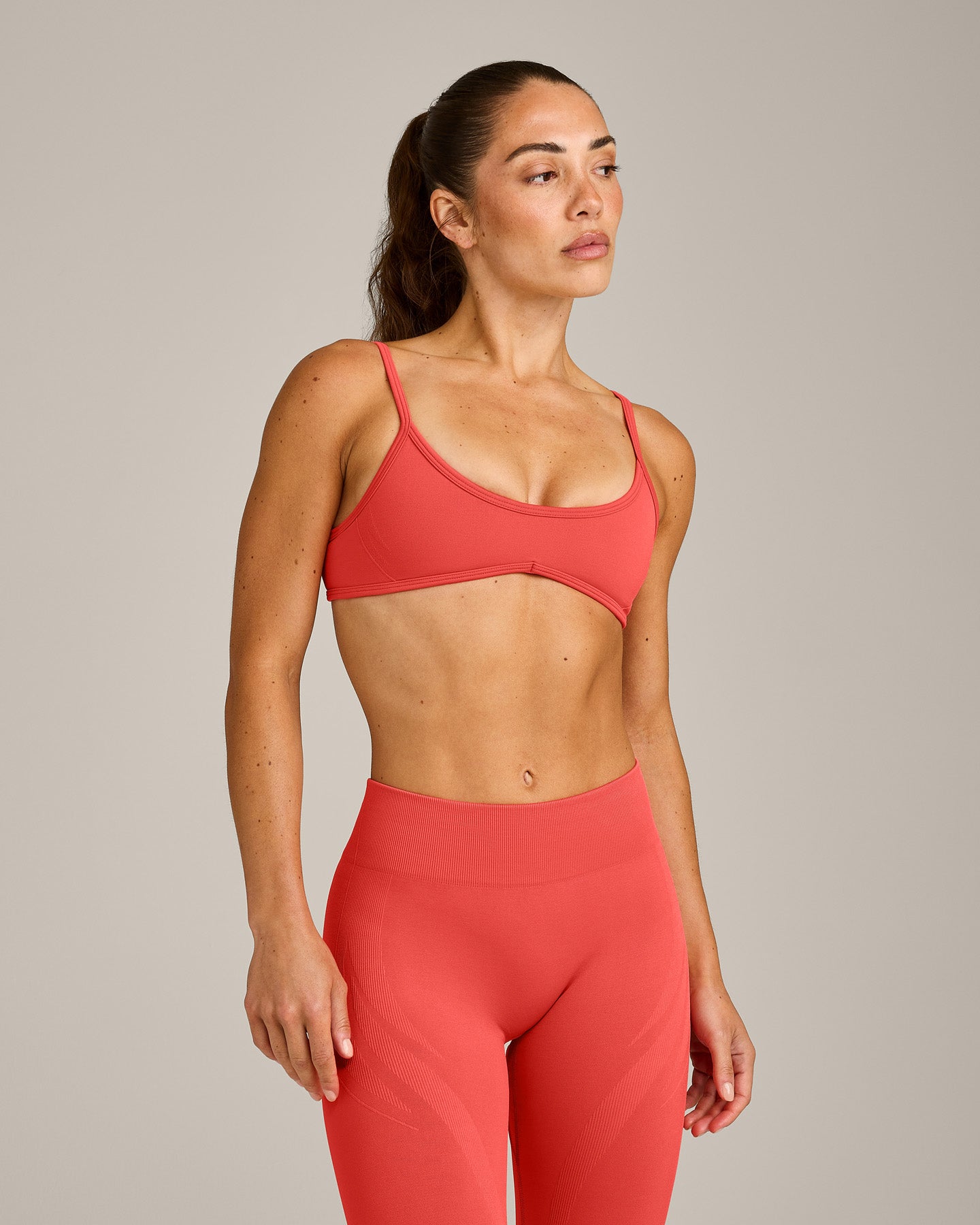 EnhanceLift Seamless Minimal Bralette with Grey Logo | Dark Charged Coral