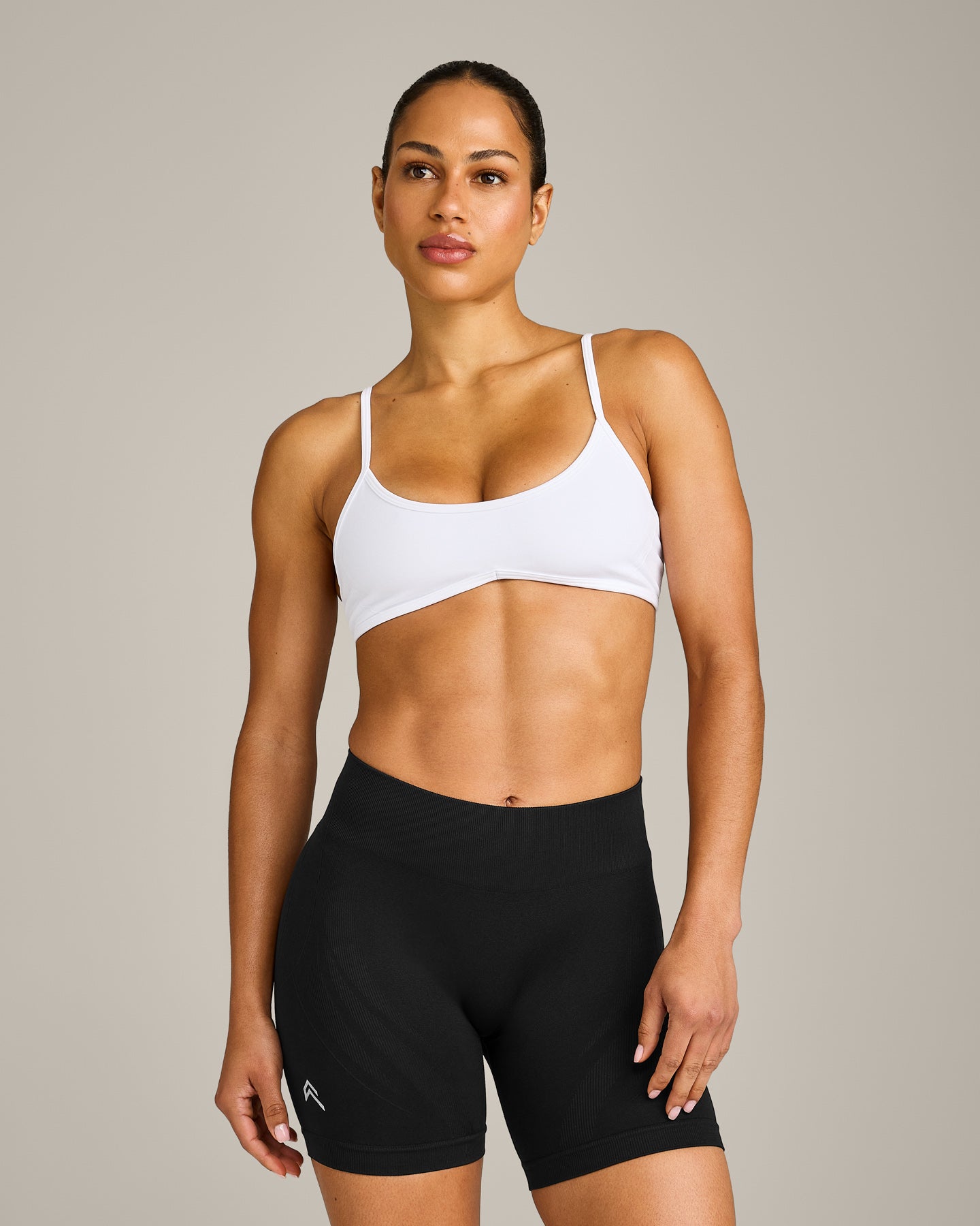 EnhanceLift Seamless Minimal Bralette with Grey Logo | White