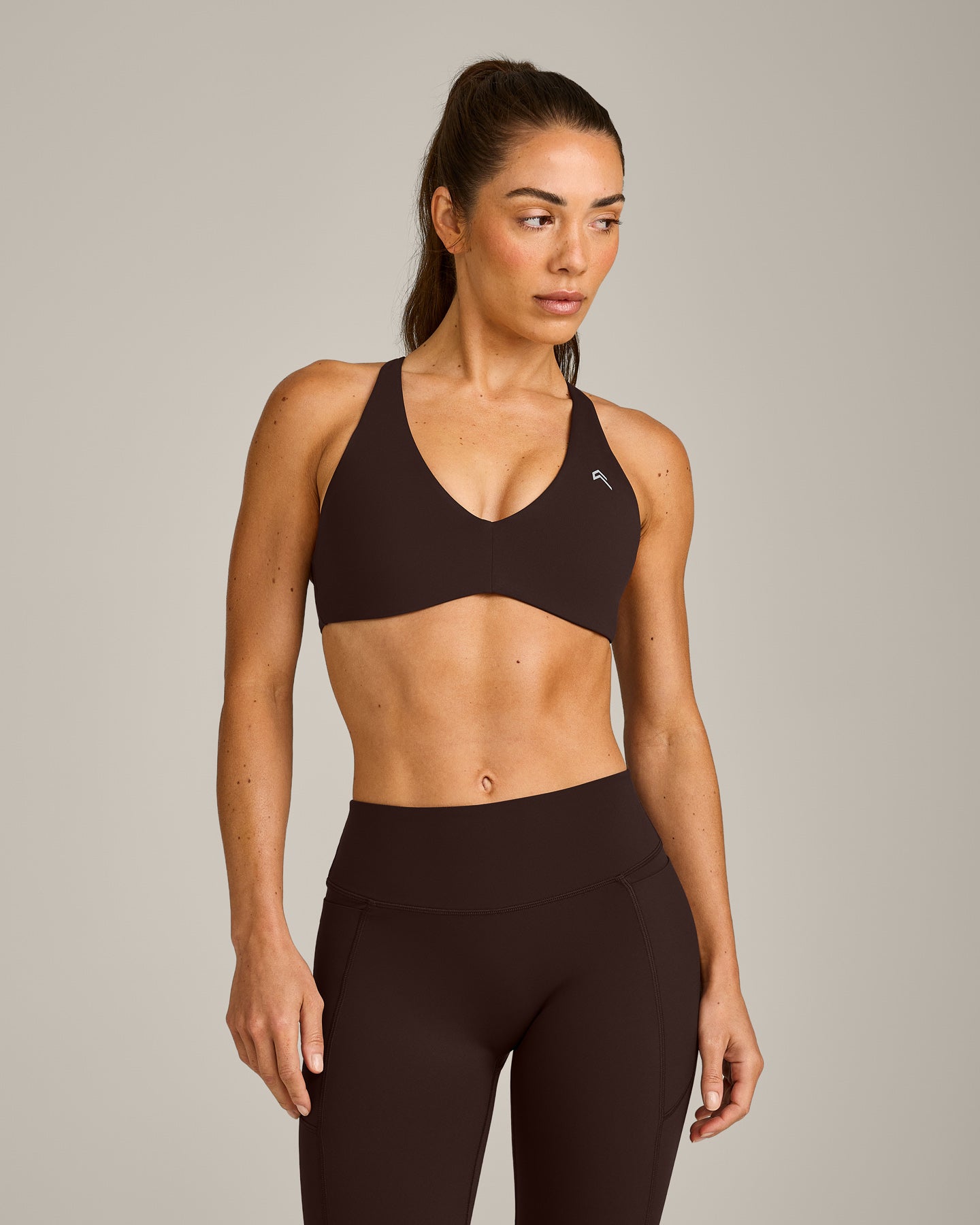 UnifiedMove Cross Back Sports Bra with Reflective Logo | 70% Cocoa
