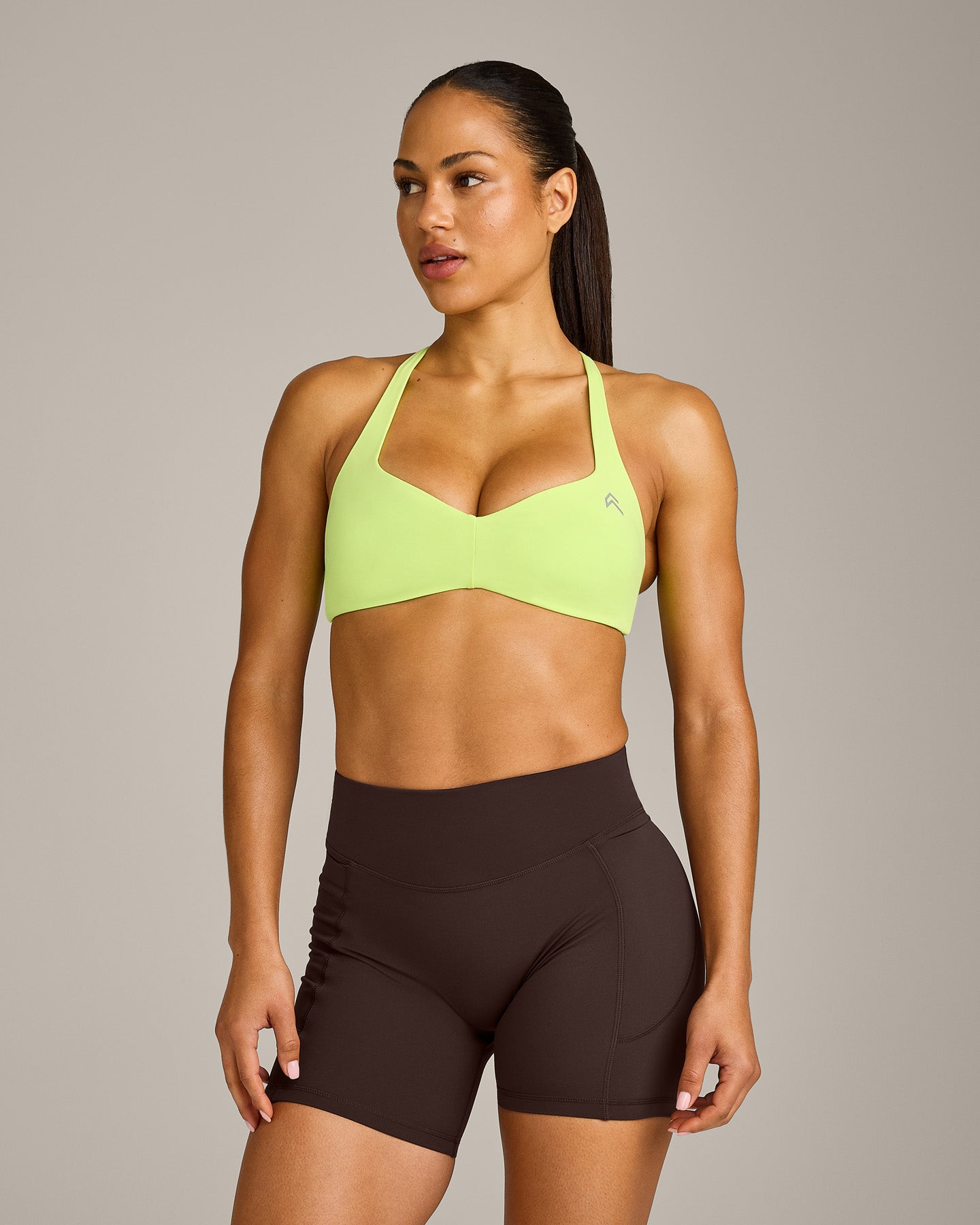UnifiedMove T Back Minimal Bralette with Reflective Logo | Citrus Green