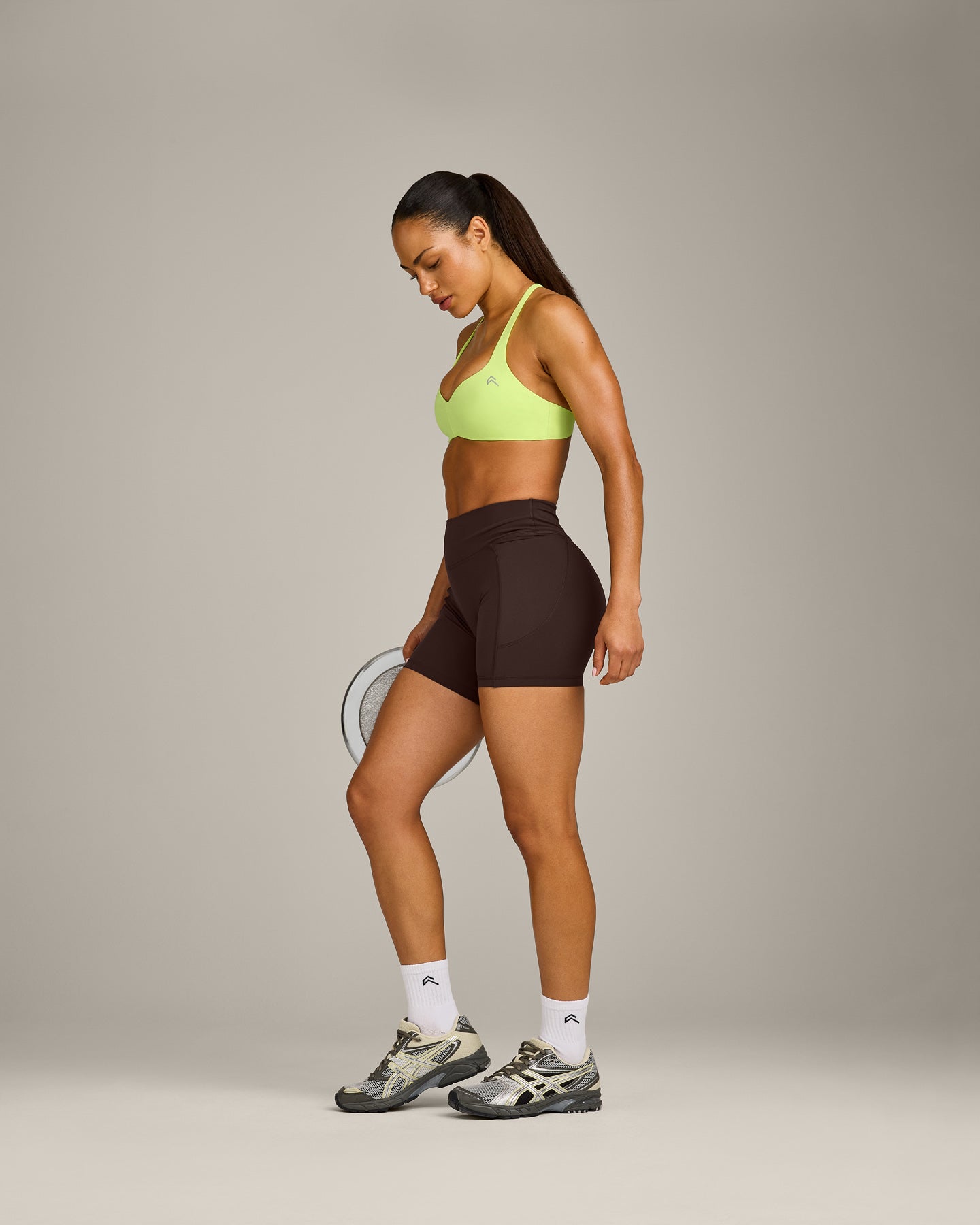 UnifiedMove T Back Minimal Bralette with Reflective Logo | Citrus Green - Image 4