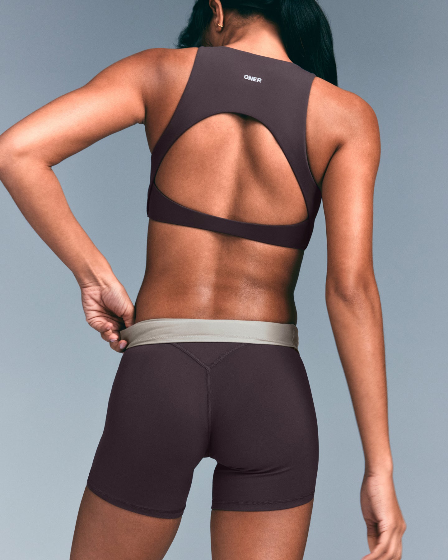Alternative view of SoftMotion High Waisted Shorts 6" with Grey Logo | Dark Umber Brown