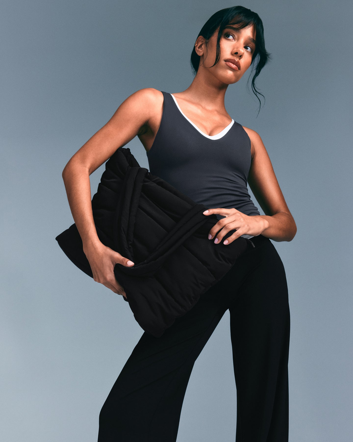 Alternative view of SoftMotion Straight Leg Bottoms with Grey Logo | Black