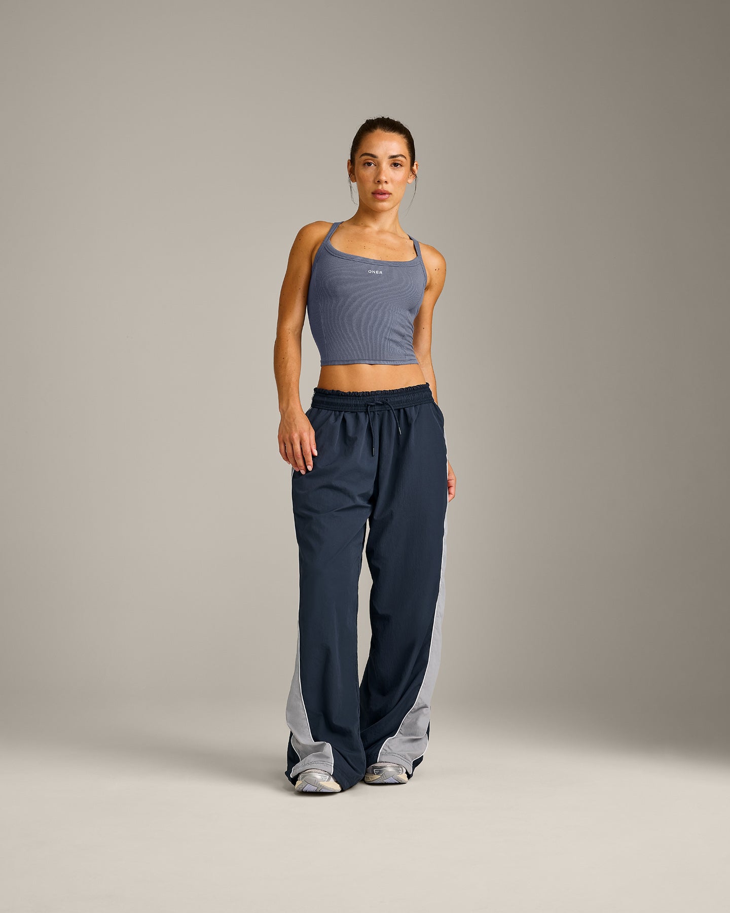 Mellow Rib Racer Back Mid Vest with Built in Bra Shelf | Granite Blue - Image 3