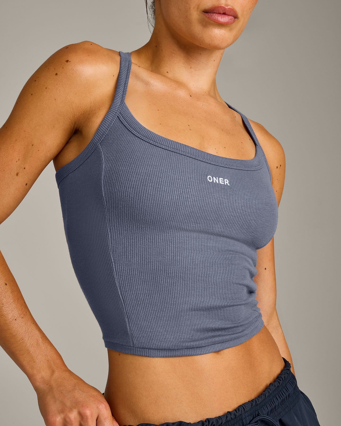 Mellow Rib Racer Back Mid Vest with Built in Bra Shelf | Granite Blue - Image 4
